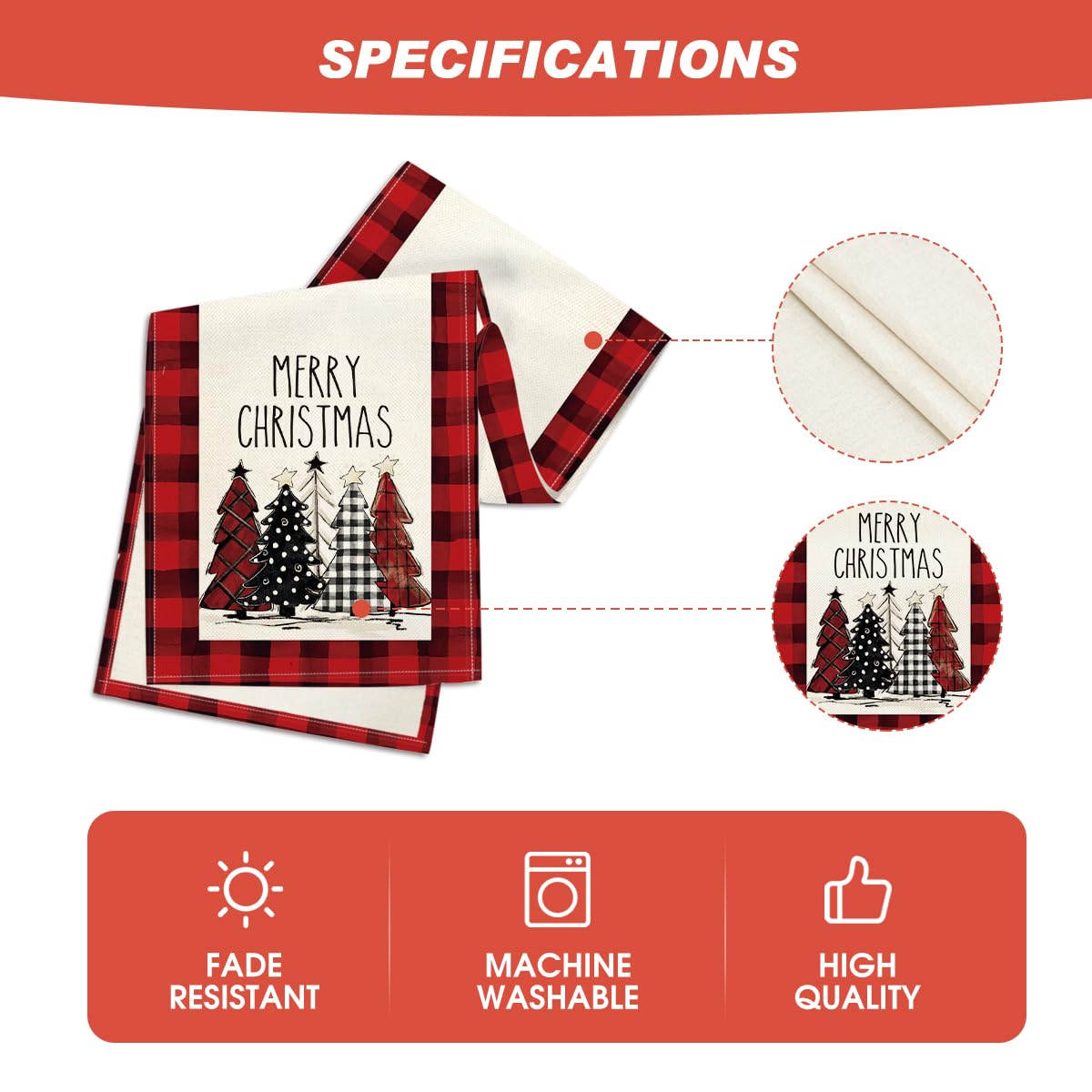 Artoid Mode Red Buffalo Plaid Xmas Trees 2Pcs Merry Christmas Table Runner, Seasonal Winter Holiday Table Decoration For Home Pa