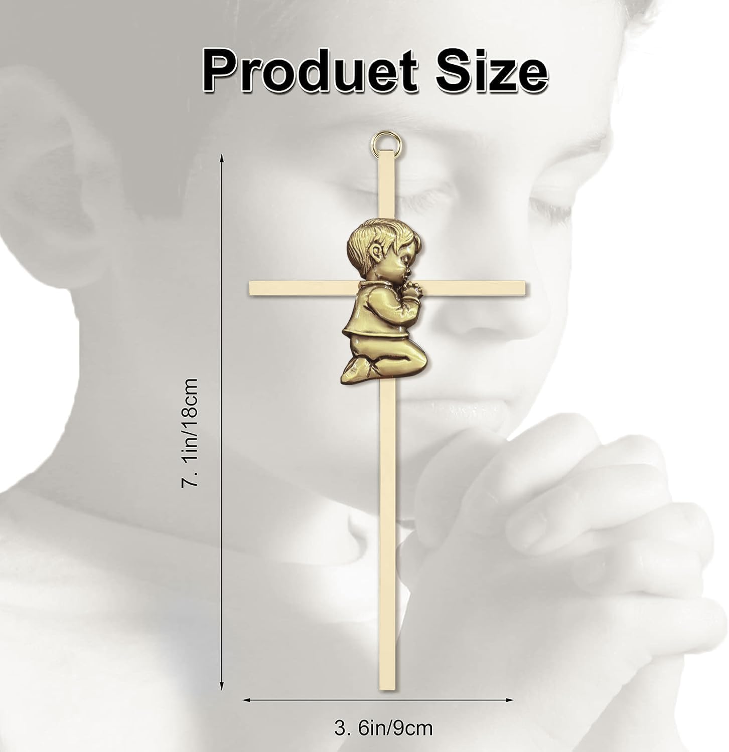 Tryuunion Baby Wall Cross Baptism and Christening Gifts for Boys, 7-inch Olive Golden Blessing Catholic Boy Baptism Crosses for