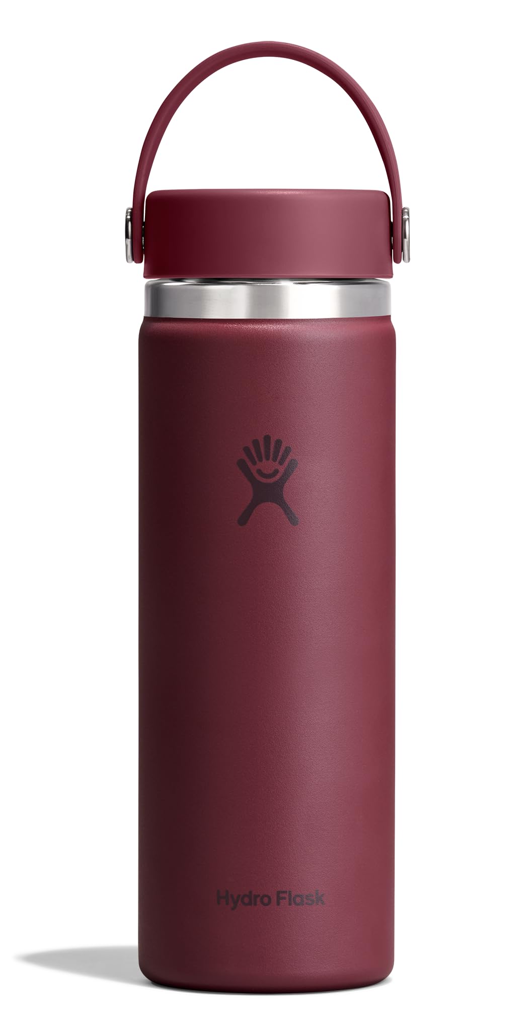 Hydro Flask Water Bottle  Insulated Stainless Steel  Wide Mouth Flex Lid, Non Spill, Leakproof and Refillable in 20 Oz Burgund