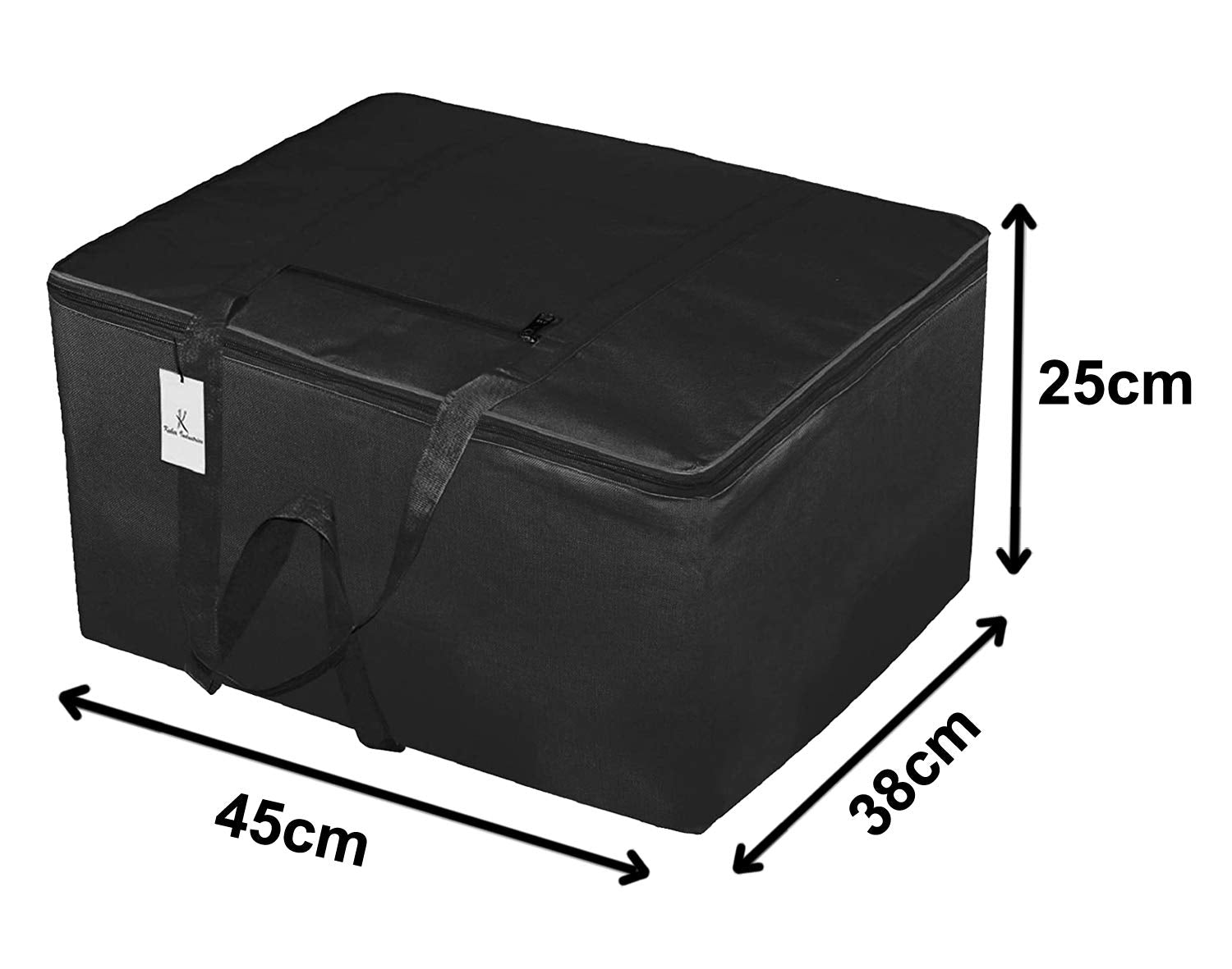 Kuber Industries Small Size Lightweight Foldable Rexine Jumbo Underbed Storage Bag with Zipper and Handle (Black, 45cm X 25cm X