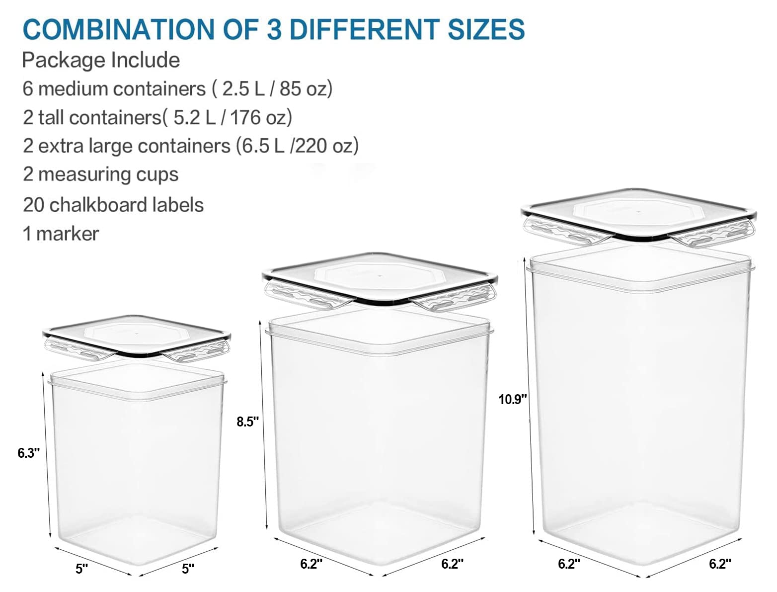 VERONES Large Tall Airtight Food Storage Containers  10 PACK Plastic Airtight Kitchen & Pantry Organization  Ideal for Flour & Sugar Plastic Canisters with Labels
