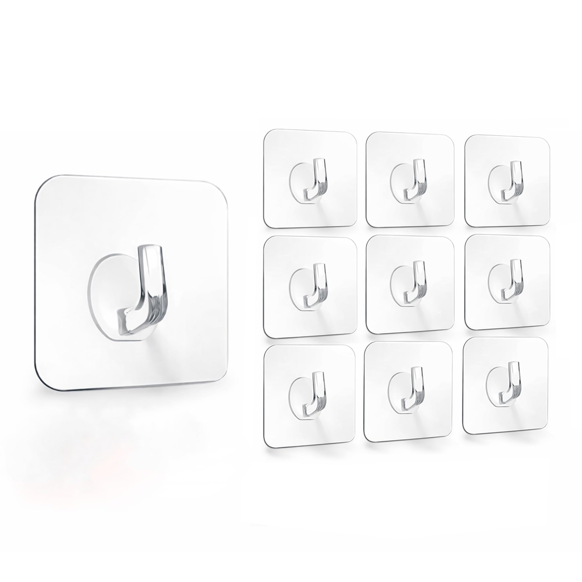 Brand Villa Transparent Self Adhesive Wall Hooks, Heavy Duty No Drill Nail Free Sticky Hooks For Kitchen, Bathroom, Keys, Towels