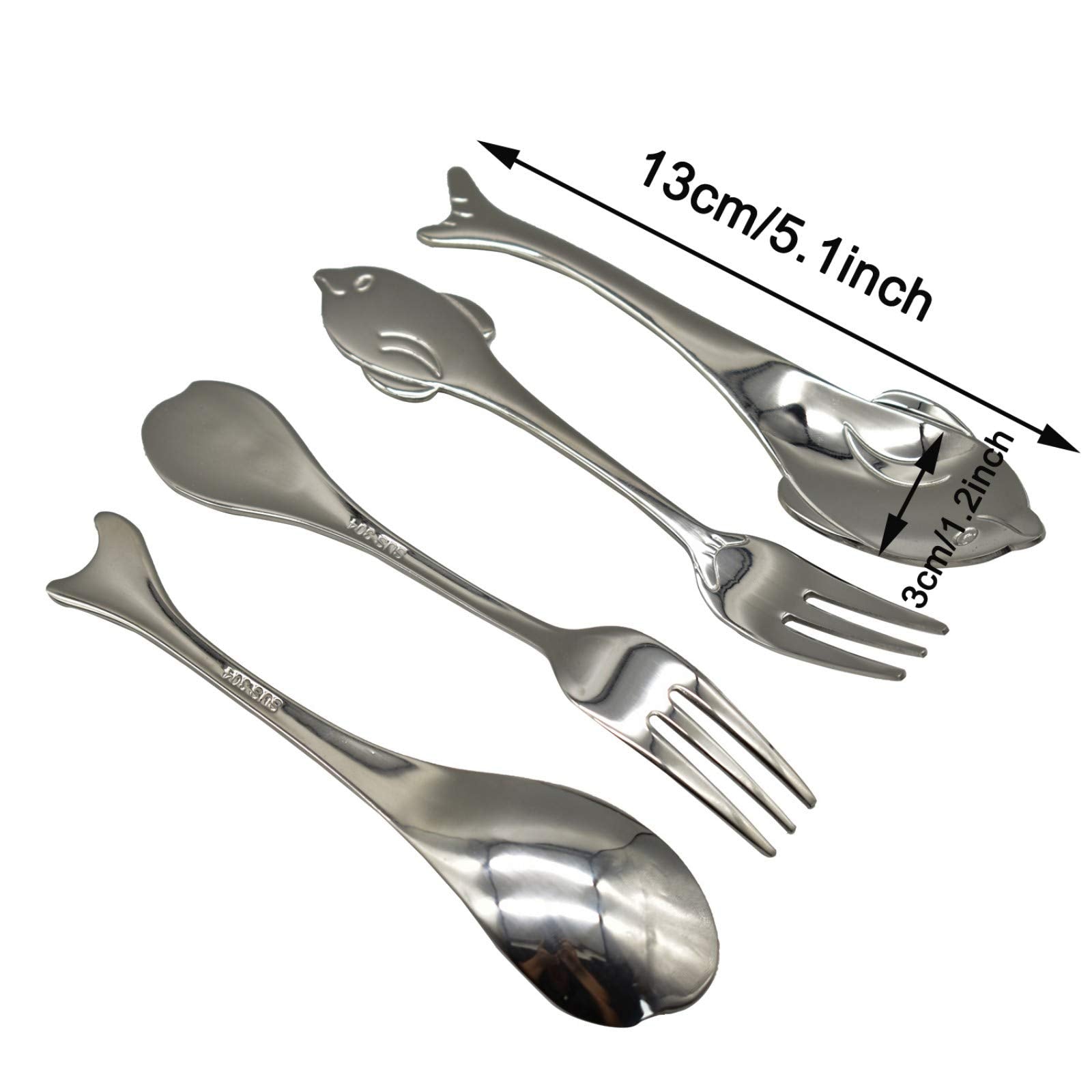 Maydahui 6Pcs Cute Coffee Spoons Fish Shape Spoon And Fork 5.1 Inch 18/10(304)Stainless Steel Dolphin Whale Puffer Teaspoon Dess