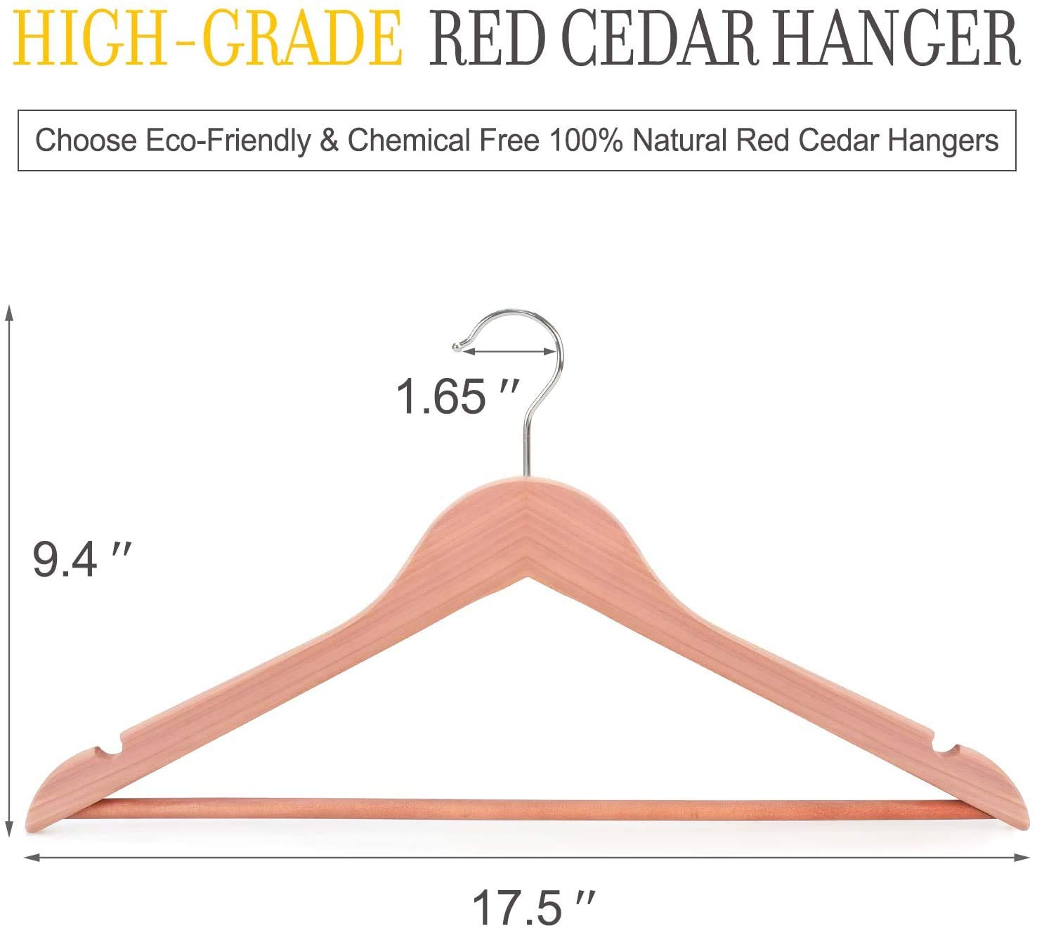 Topia Hanger American Red Cedar Wooden Hangers 18 Pack, Clothes Hangers For Closet, Wood Suit Hangers With Smooth Cut Notches, 3