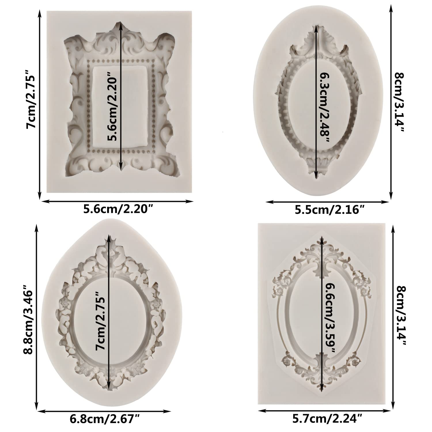 Sijiangmold Photo Frame Fondant Mold Picture Frames Silicone Mold Baroque Style Frame Molds For Cupcake Topper Cake Decoration C