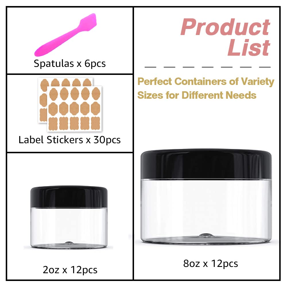 8 Oz Plastic Containers With Lids + 2Oz Small Containers With Lids (Set Of 24) Plastic Jars With Lids Cosmetic Jar - For Lip Scr
