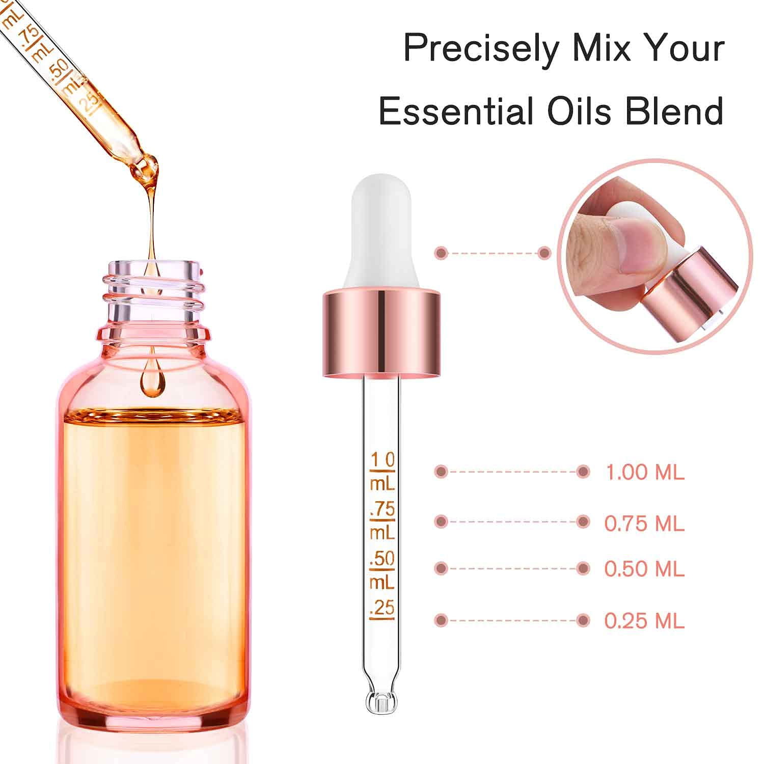 24 Pack 2 Oz Glass Eye Dropper Bottles Rose, 60 Ml Empty Tincture Dropper Bottle With Scale Droppers, 1 Extra Cap, 2 Plastic Fun