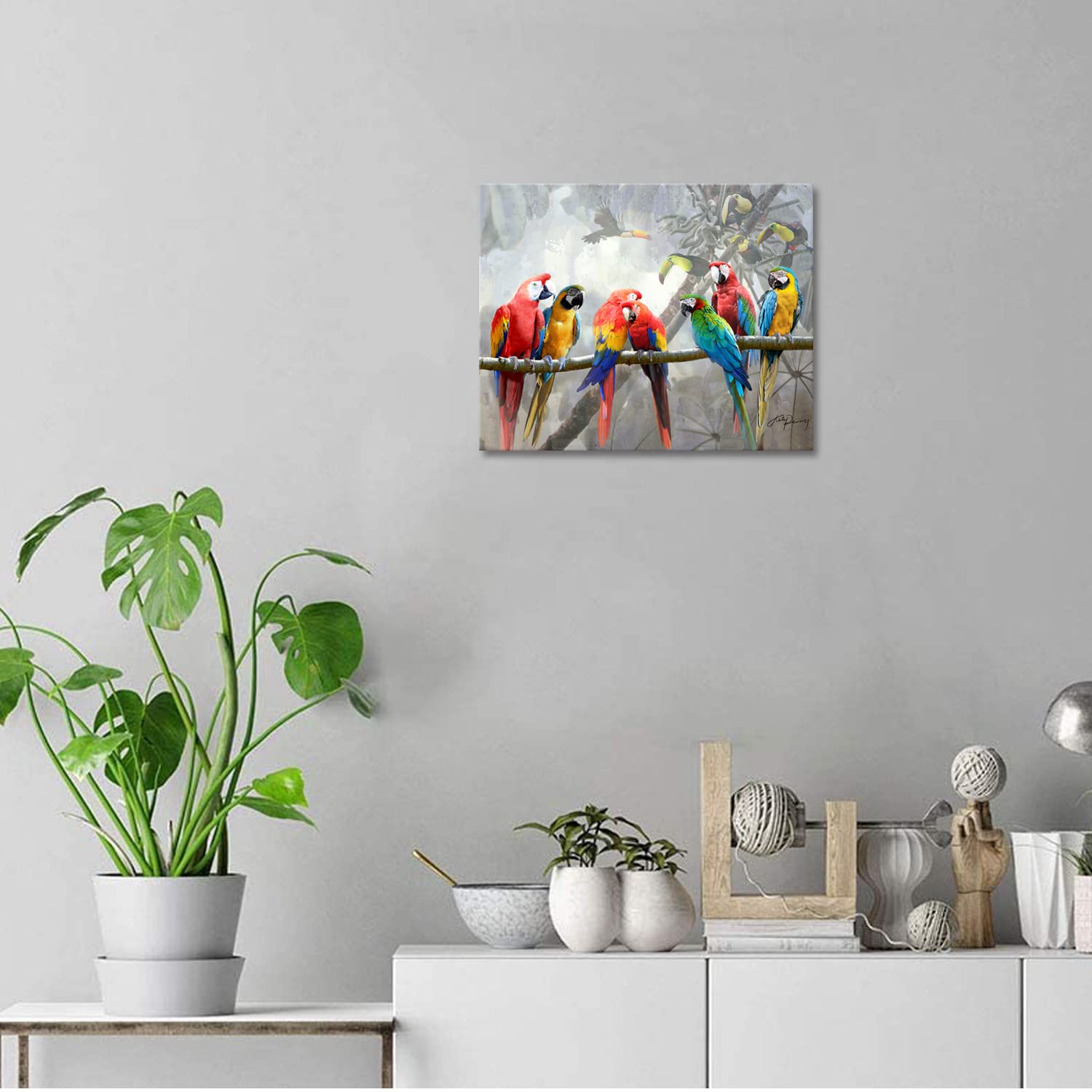 Woxfcart Bathroom Parrot Canvas Wall Art,Tropical Wall Art,Bird Wall Art Prints Parrots, Kids Room Walls Decor 15X12