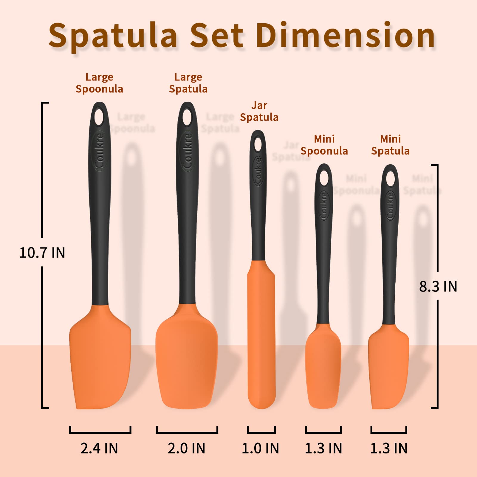 Silicone Spatula Set Of 5,High Temperature Resistant, Food Grade Silicone, Dishwasher Safe, For Baking Cooking (Orange)