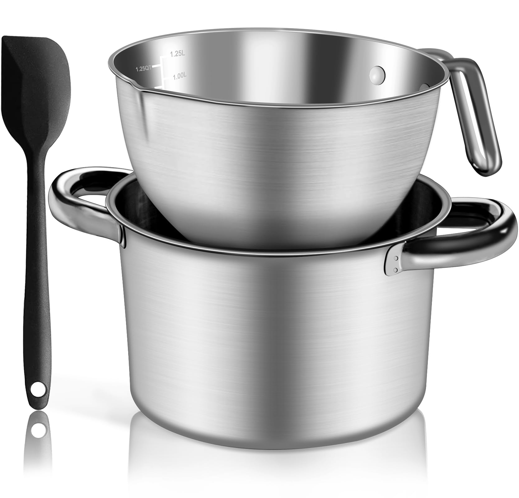 Marsheepy Double Boiler Pot Set,2000ML/1.8QT Mixing Bowl for Chocolate Melting, 2800ML/ 2.54QT 304 Stainless Steel Pot With Sili