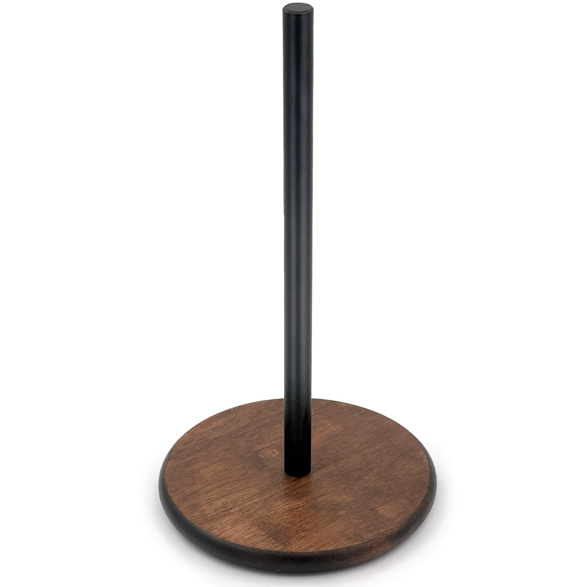 Black Paper Towel Holder Stand With Exquisite Wood Round Base, Niffgaff Free-Standing Paper Towel Roll Dispenser For Kitchen Cou
