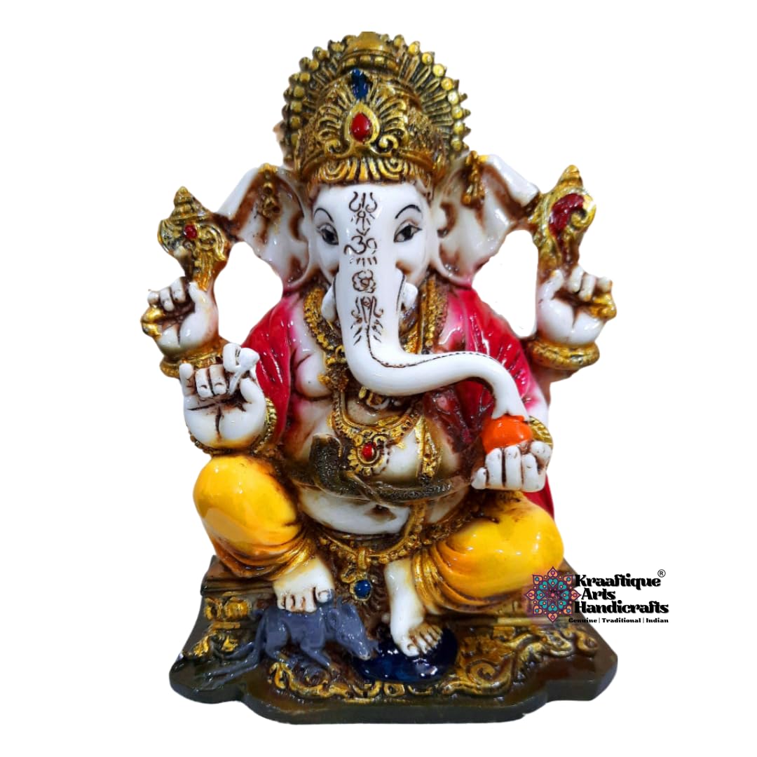 Kraaftique Ganpati Religious Statue Idol Ganesh Murti Home Decor For Puja Marble Dust Lord Ganesha 7 Inch Statue For Home Decor