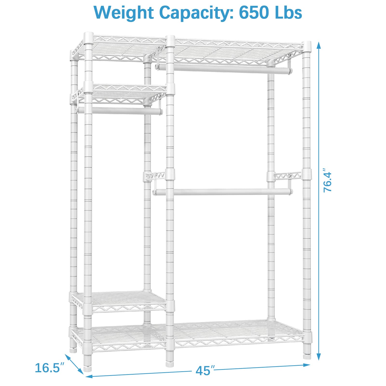 Vipek V2S Garment Rack Heavy Duty Clothes Rack 4 Tiers Wire Shelving Clothing Racks With 3 Hanging Rods Compact Freestanding Clo