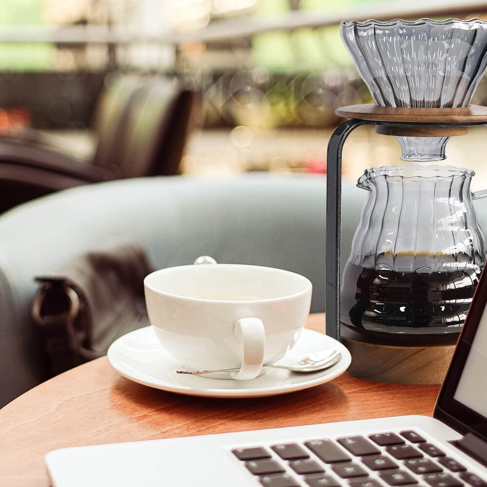 Sotech Pour Over Coffee Station Dripper Stand Coffee Filter Wooden Filter Holder Glass Server With Paper Coffee Filters, Coffee