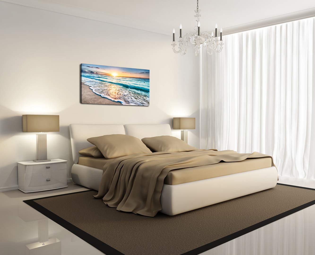 Baisuart Canvas Prints Wall Art - Beach Sunset Ocean Waves, 40L x 20W, Framed for Living Room, Bedroom, Office, Model VBPA-21D5I-SD