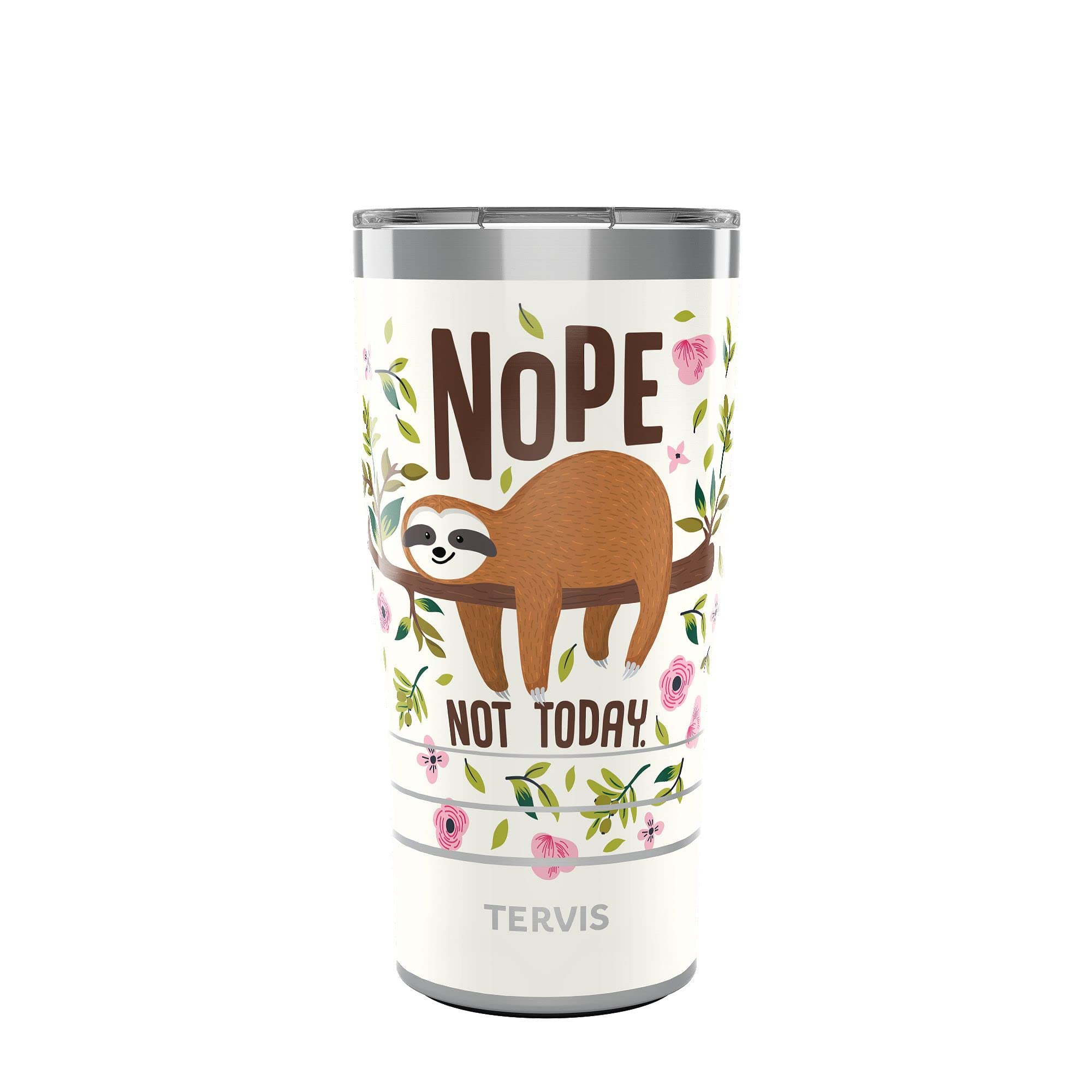 Tervis Traveler Sloth Nope Not Today Triple Insulated Tumbler Travel Cup Keeps Drinks Cold & Hot, 20oz, Stainless Steel