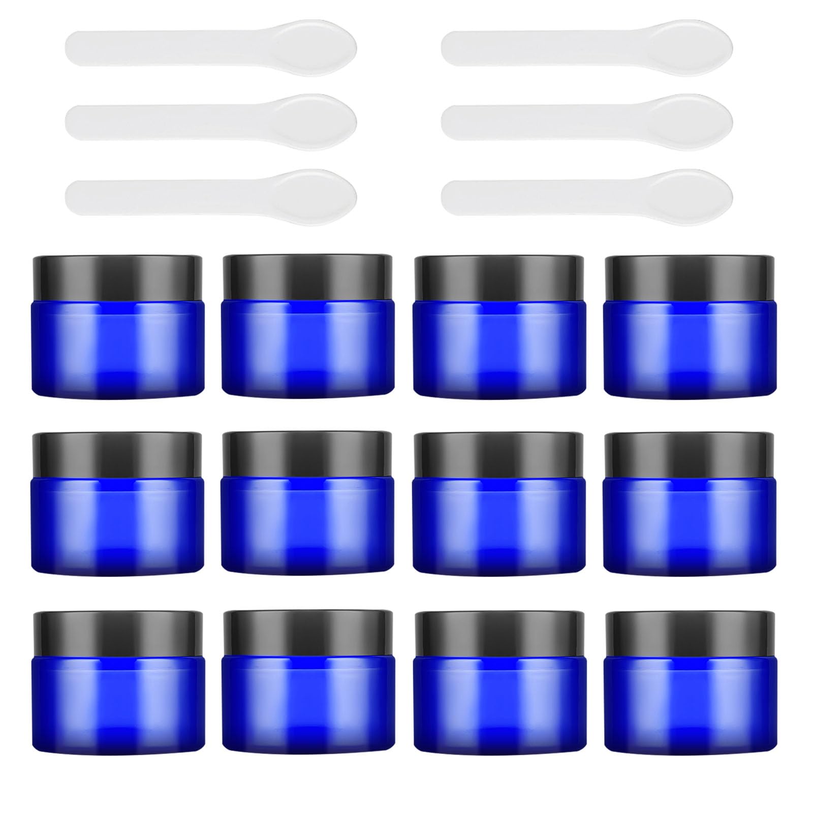 Lil Ray 1 Oz Round Cobalt Blue Glass Jar With Inner Liners And Black Lid (12Pcs)
