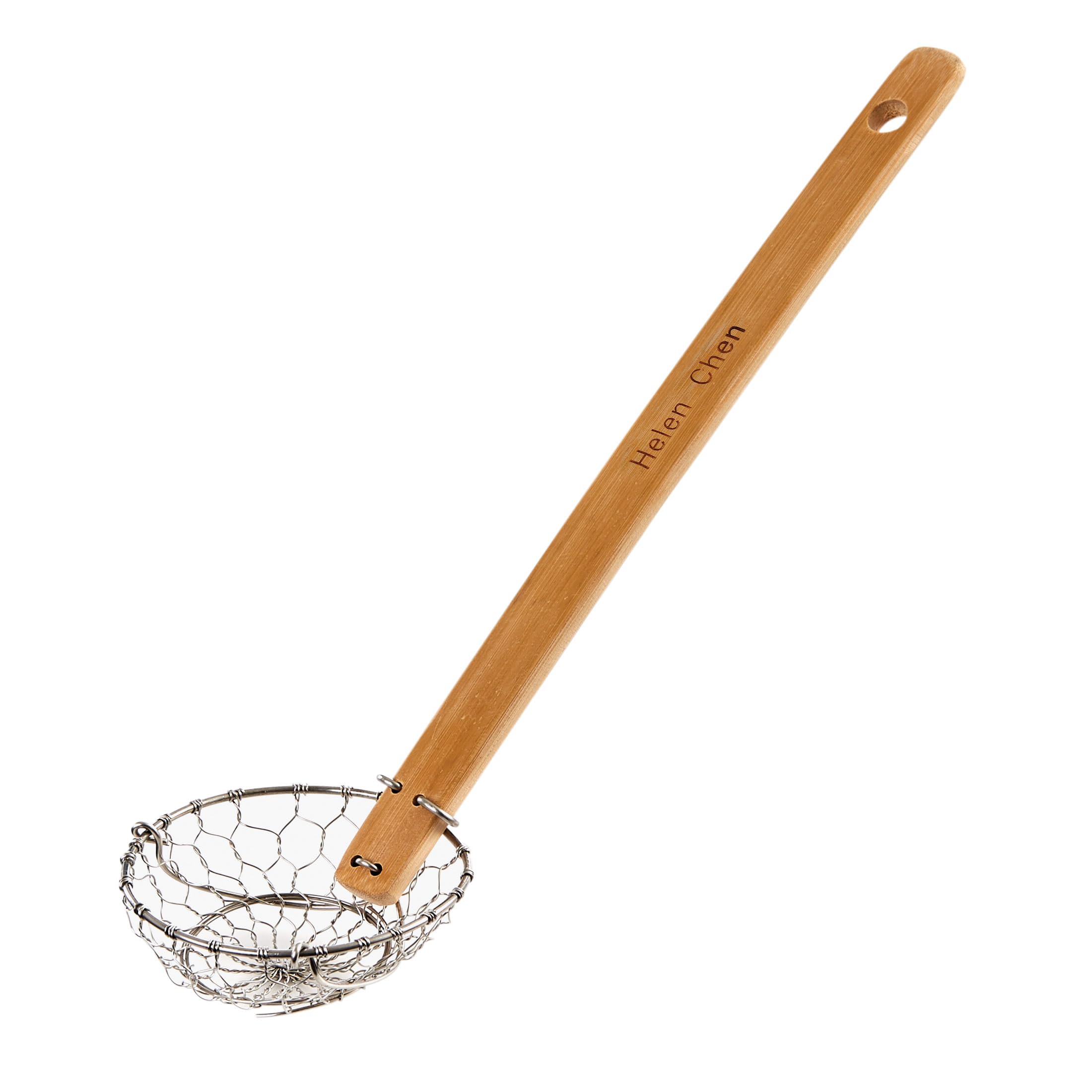 Helen'S Asian Kitchen Mini Spider Strainer, 3-Inch, Set Of 2, Stainless Steel With Natural Bamboo Handle