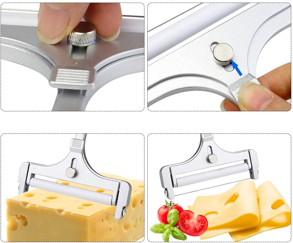 Poualss Stainless Steel Wire Cheese Slicer - Adjustable Thickness Cutter for Soft & Semi-Hard Cheeses, 5.9 x 4.5 inches, Silver