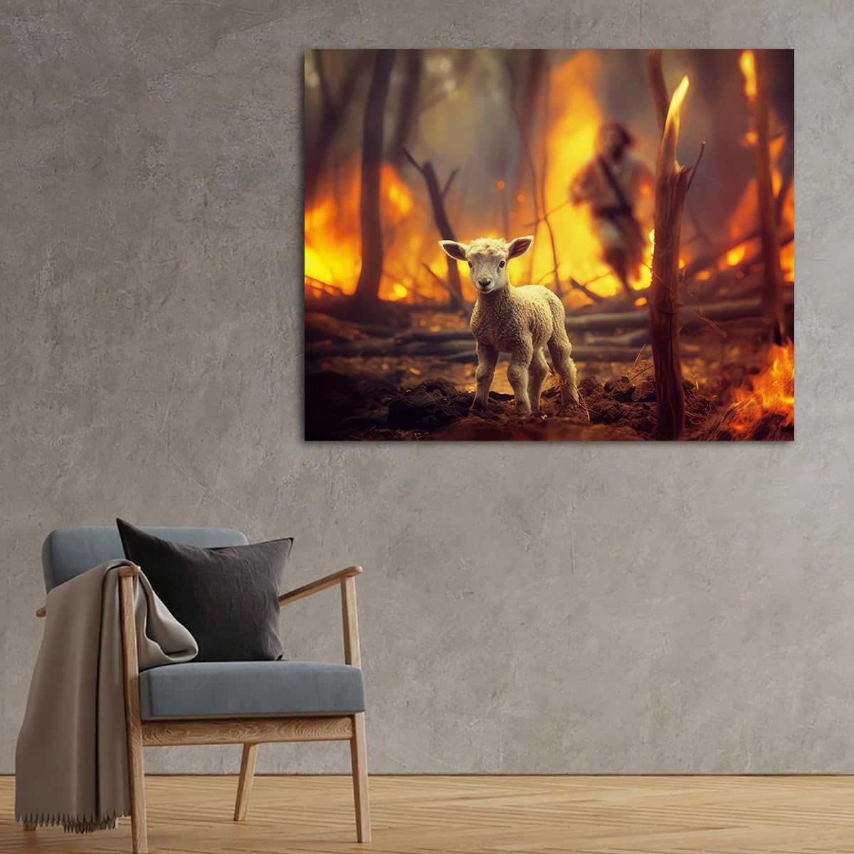 Jesus And Lamb Canvas Wall Art Lamb Lost In The Forest Fire Picture Wall Art Canvas Print Christian Home Decor 8X10 Inch