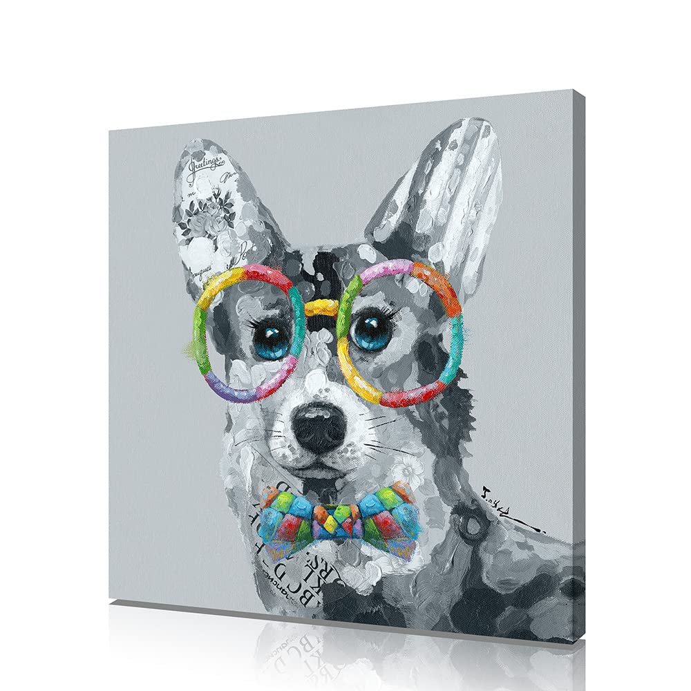 Yidepot Cute Corgi Dog Wall Art: Pet Puppy Posters For Bedroom 24''X24'' Funny Bathroom Wall Art Decor For Dog Lovers