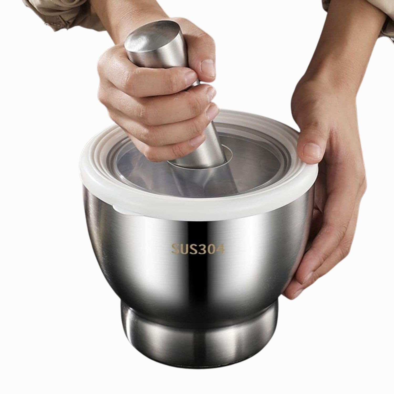 KANUPRIYA Stainless Steel Mortar and Pestle Set, Spice Grinder Pill Crusher Silicone Protective Mortar Pestle for Kitchen Herb B