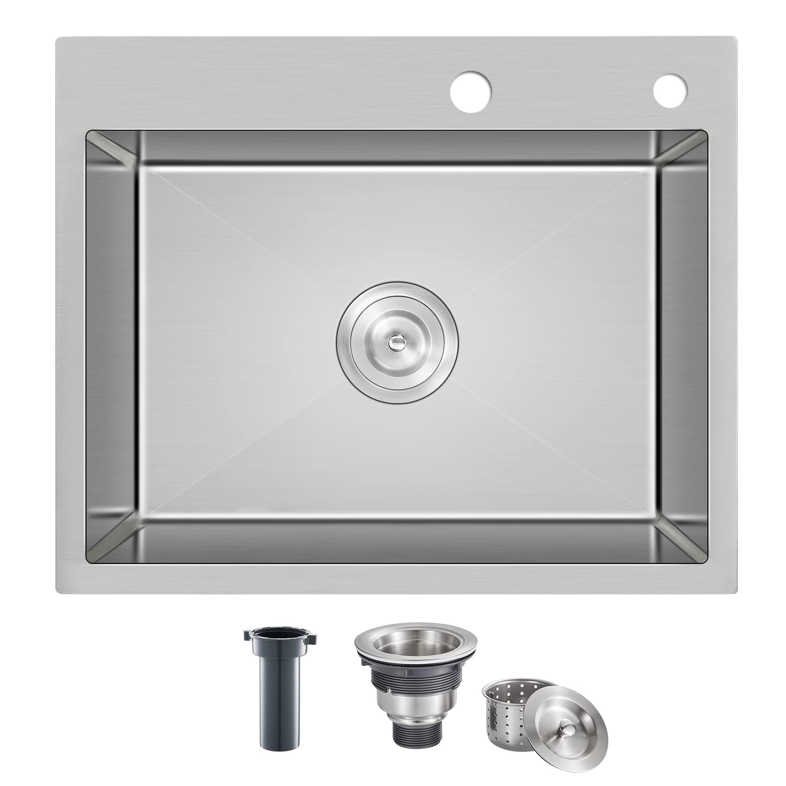 Ougoo 21.6 X 17.7 Inch Drop-In Tight Radius Kitchen Sink, Stainless Steel Topmount Handmade Single Bowl