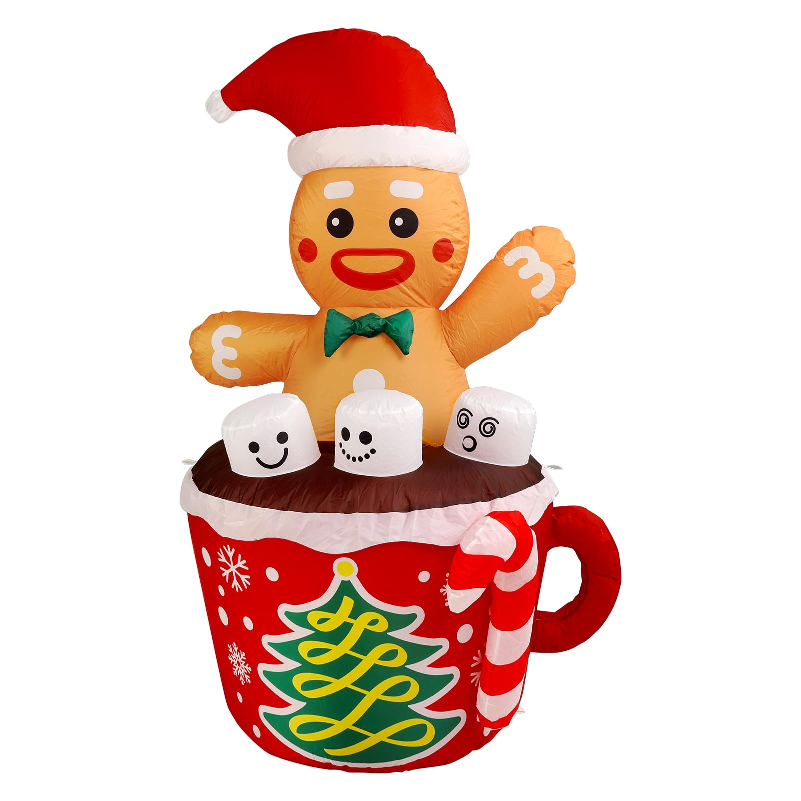 WBHome 5 Ft Christmas Inflatable Gingerbread Man in Cocoa Outdoor Decorations, Xmas Blow Up Yard Decor with Built-in LED Light f