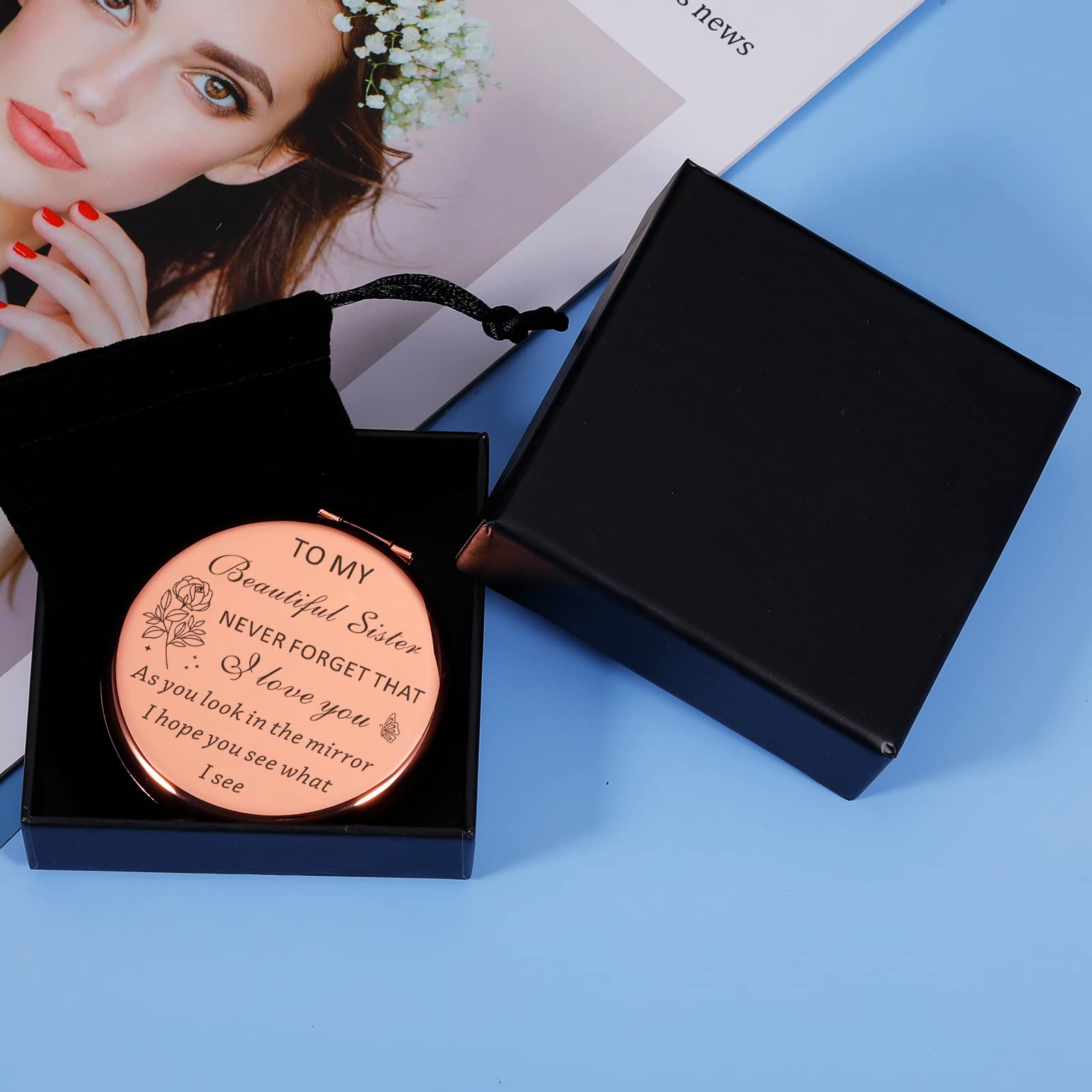 Sister Birthday Gifts From Sister Compact Mirror For Women Best Friend Personalized Friendship Christmas Graduation Easter Valen