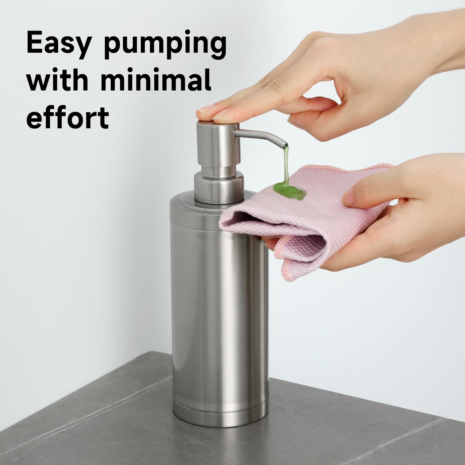 Gappo Brushed Nickel Soap Dispenser Stainless Steel Metal Pump Hand Lotion Bottle For Bathroom, Bedroom And Kitchen(300Ml/10.15O