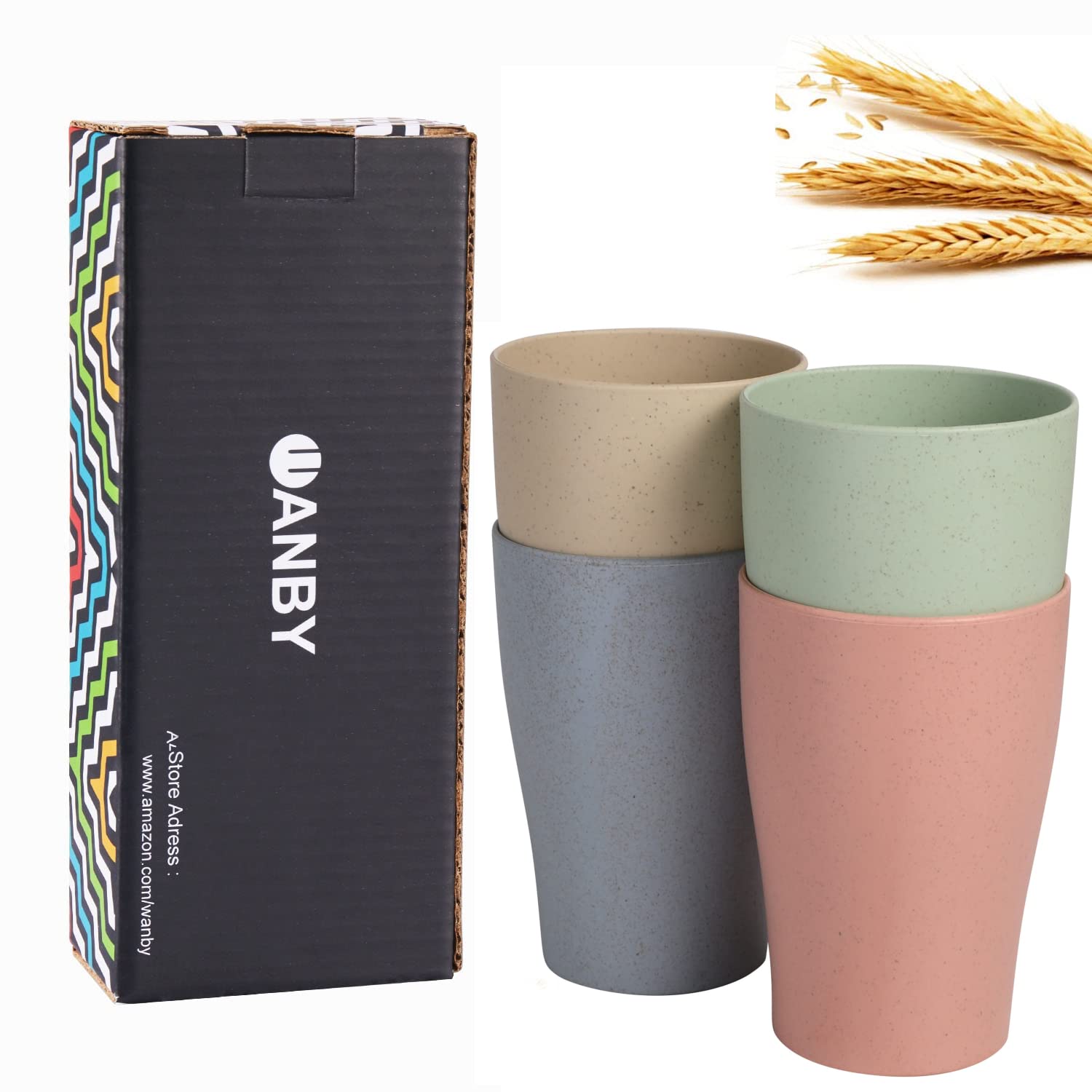 Wanby Wheat Straw Cup 4 Pcs Unbreakable And Reusable Drinking Cups Eco-Friendly Healthy Tumbler Set For Milk Juice And Water Dis