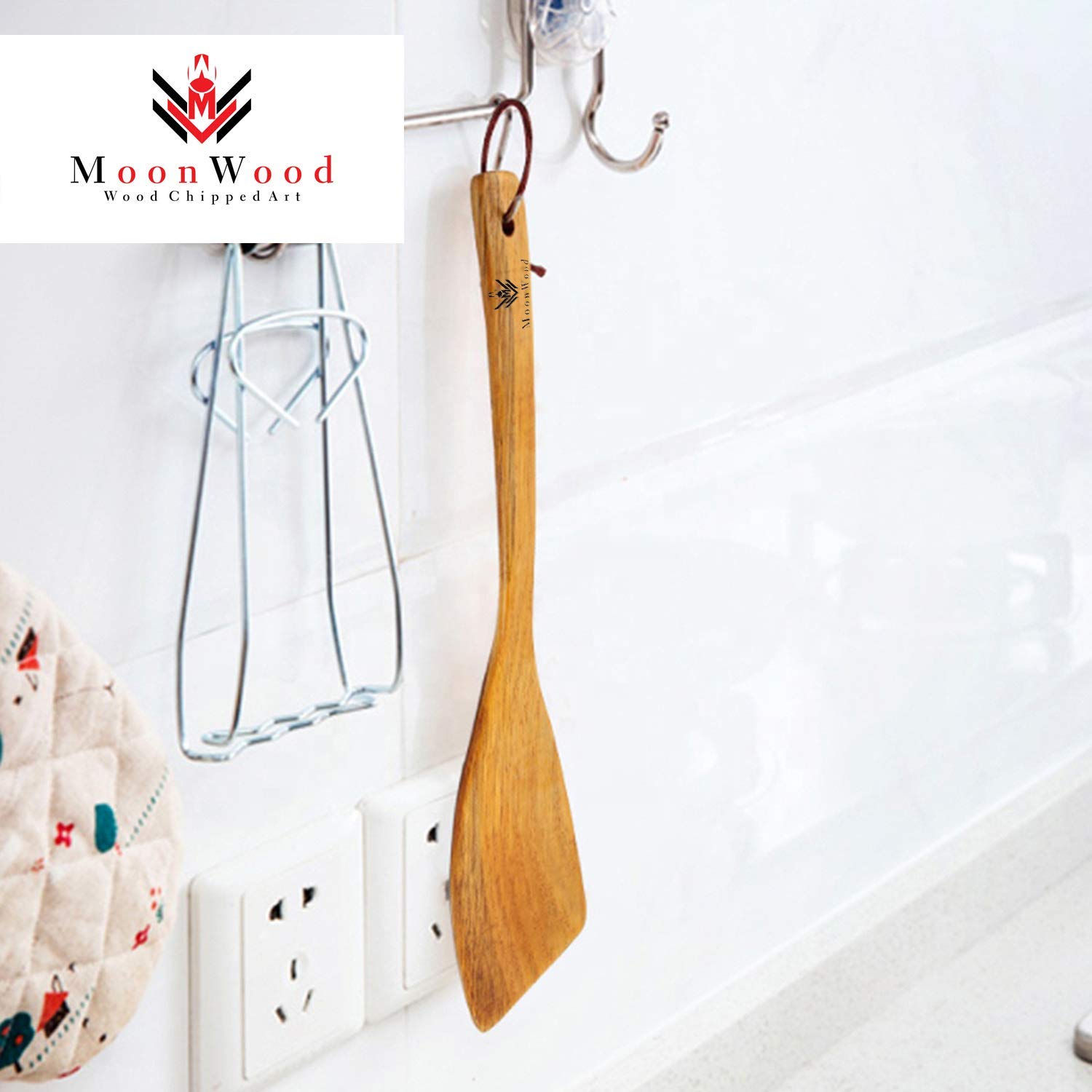 Wooden Spatula For Cooking - 12 Inch Premium Utensils Long Handled, Kitchen Spurtle Set Ideal For Pan And Wok - Wood Turner, Cor