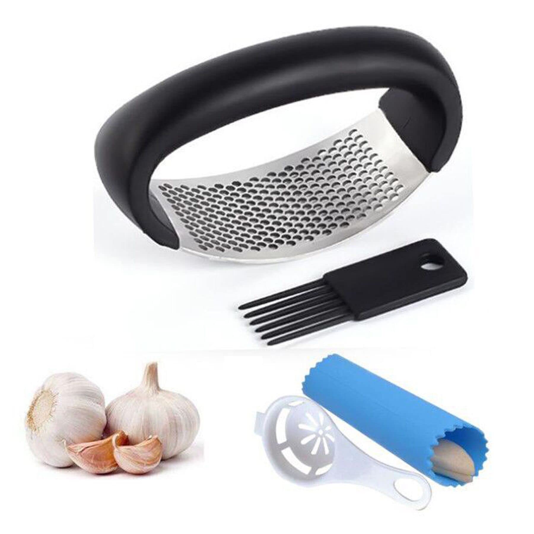 Garlic Press Crusher,Stainless Steel Garlic Press Rocker - Precision Kitchen Gadgets Garlic Chopper Garlic Mincer With Silicone