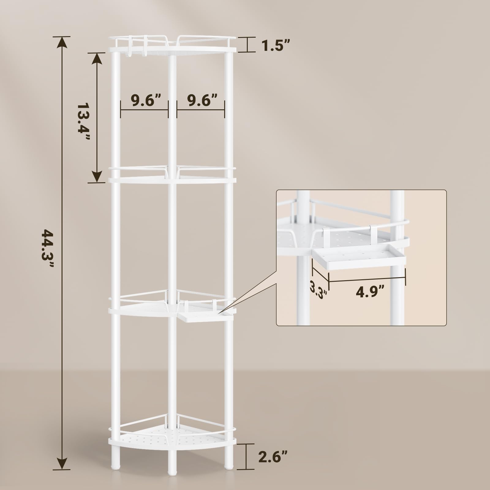 Elyken Corner Shower Caddy Standing, 4 Tier Rustproof Metal Shower Organizer With Soap Holder, Floor Shower Corner Shelf Rack St