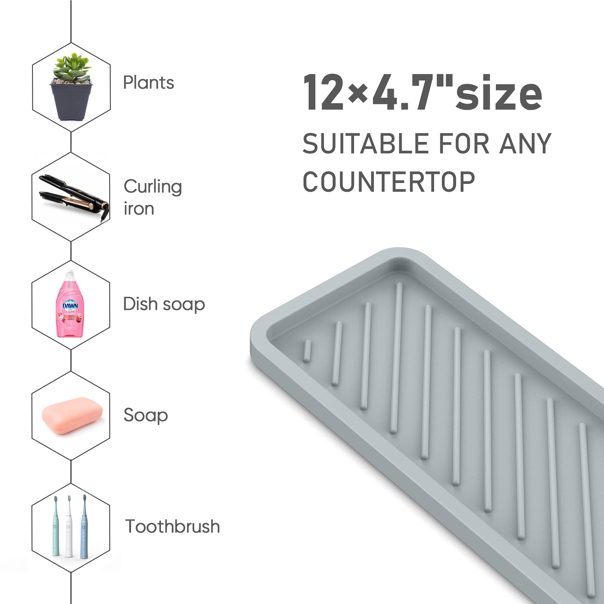 Eg-Sipro Silicone Sponge Holder,Extra Large 12'' Kitchen Sink Organizer Tray Kitchen Soap Tray Soap Sponge Holder For Bathroom C