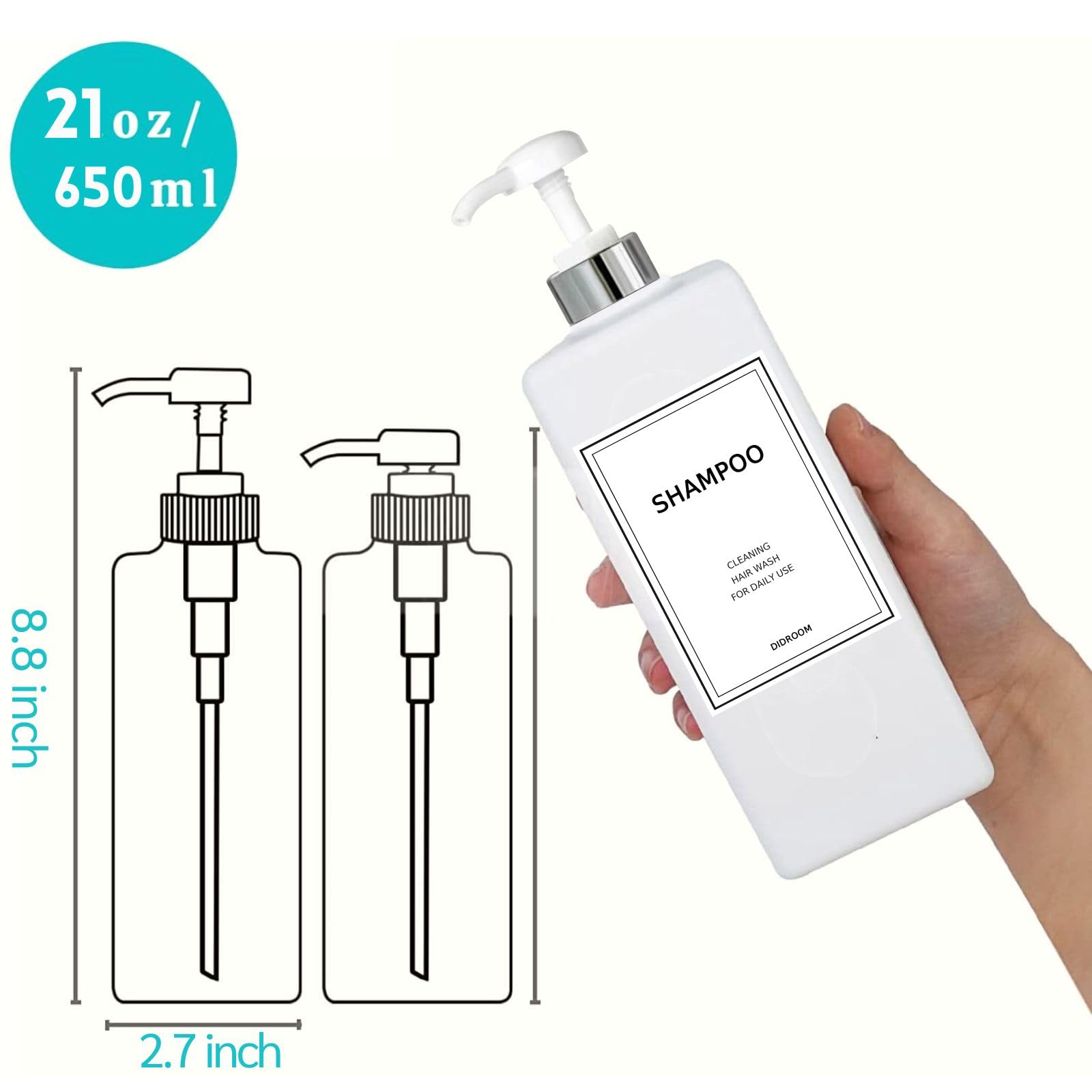 Modern Silver Shampoo And Conditioner Dispenser (21 Oz, Pack Of 3) Refillable Pump Bottle Set Empty Shower Plastic Bottles With