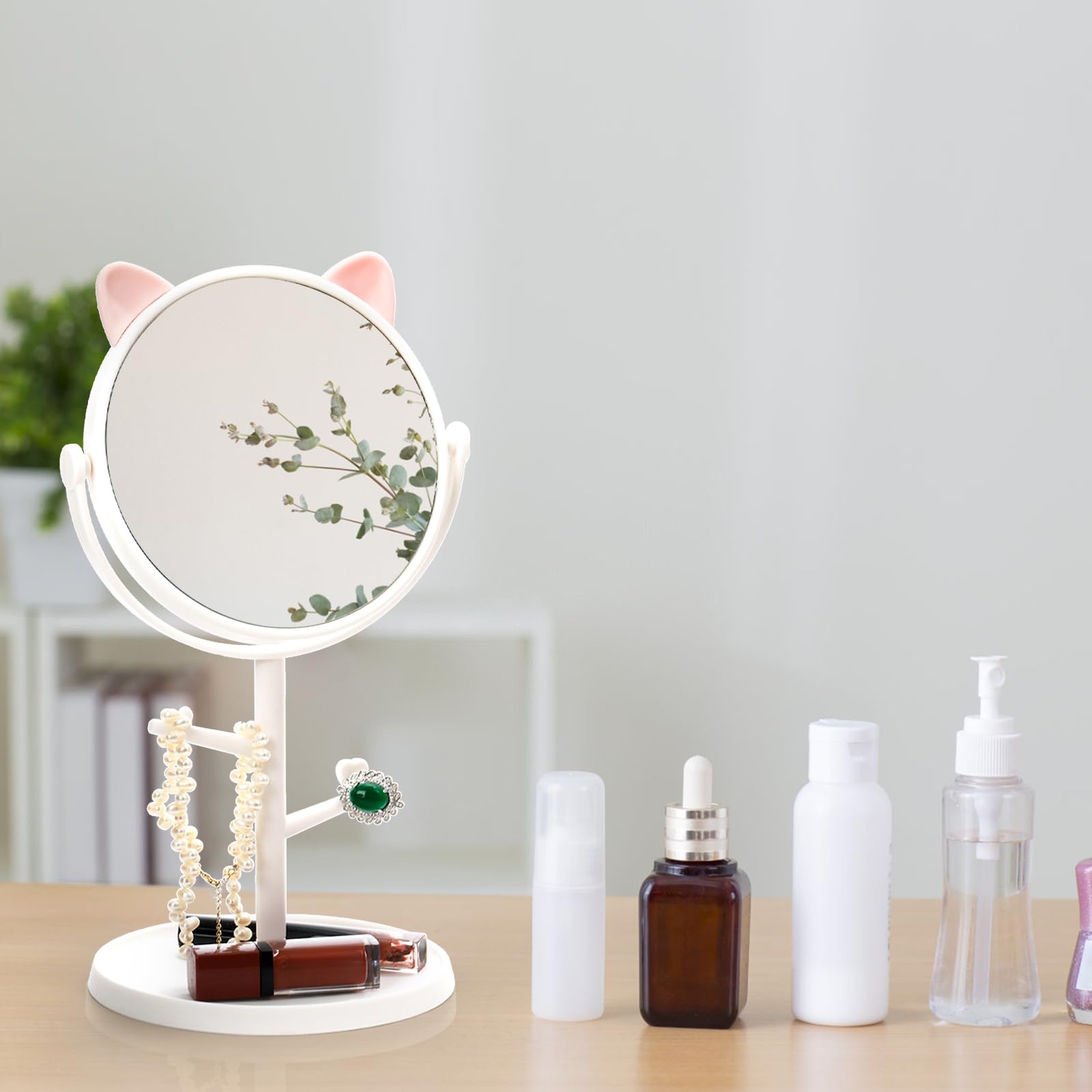 Pumtus 4 Pack Cute Desk Mirror, Rotatable Makeup Mirror In Cat Ears, 6 Inch Vanity Mirror With Storage Tray, High Definition Cos