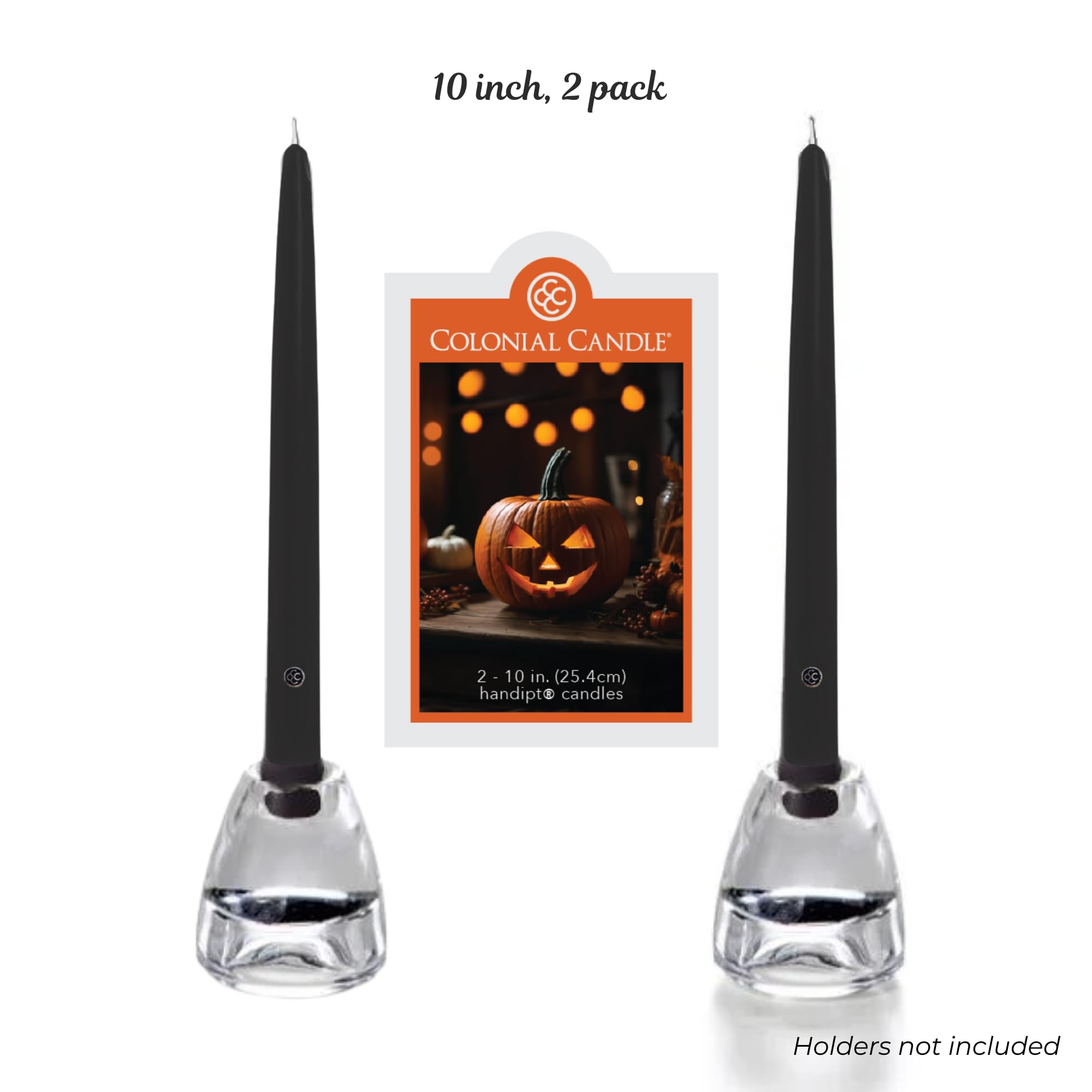 Colonial Candle Unscented Black Taper Candle, 10 inch, Pack of 2 - Up to 8 Hours Burn