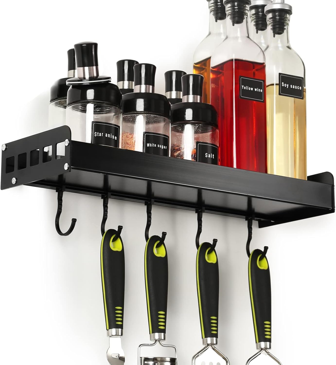 Jialto Aluminum Wall Mounted Adhesive Kitchen Rack, Punch Free Folding Shelf Organizer Hanging Wall Mounted Spice Rack With 4 Re