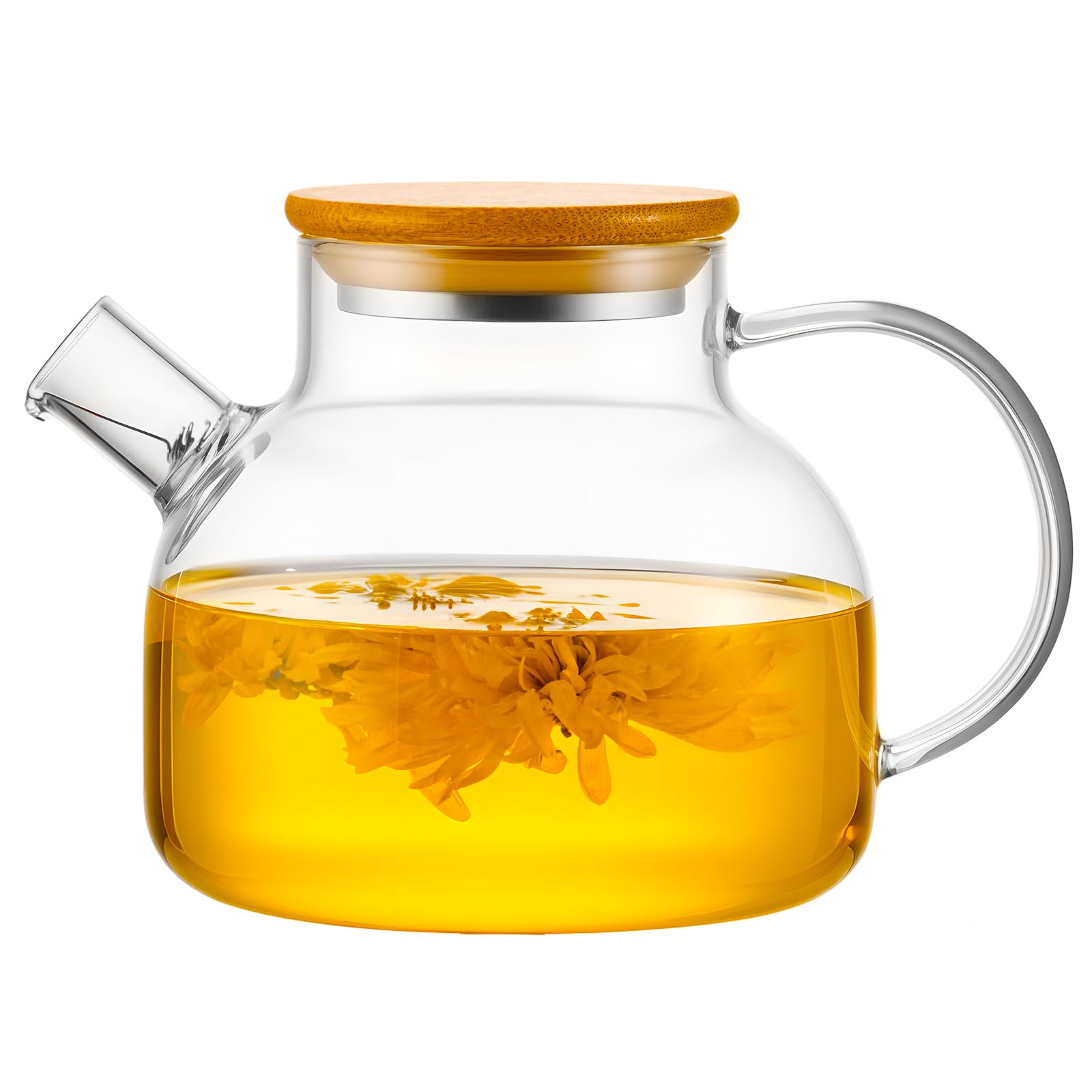 PARACITY Glass Teapot Stovetop 20 OZ/600ml, Borosilicate Clear Tea Kettle with Bamboo Lid, Glass Tea pot with Removable Filter S