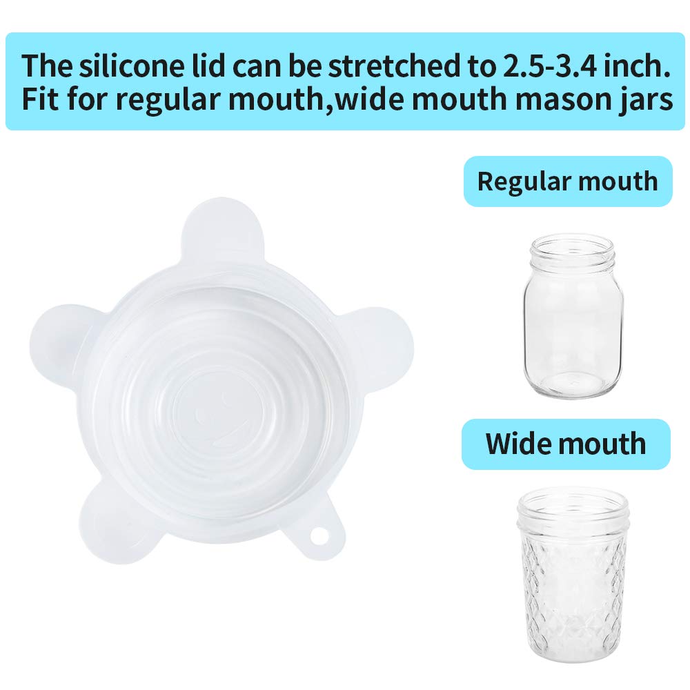 Webake Silicone Stretch Lids 10 Pack For Regular And Wide Mouth Mason Jar, Reusable Silicone Stretch Lids(Stretched To 3.5 Inch)