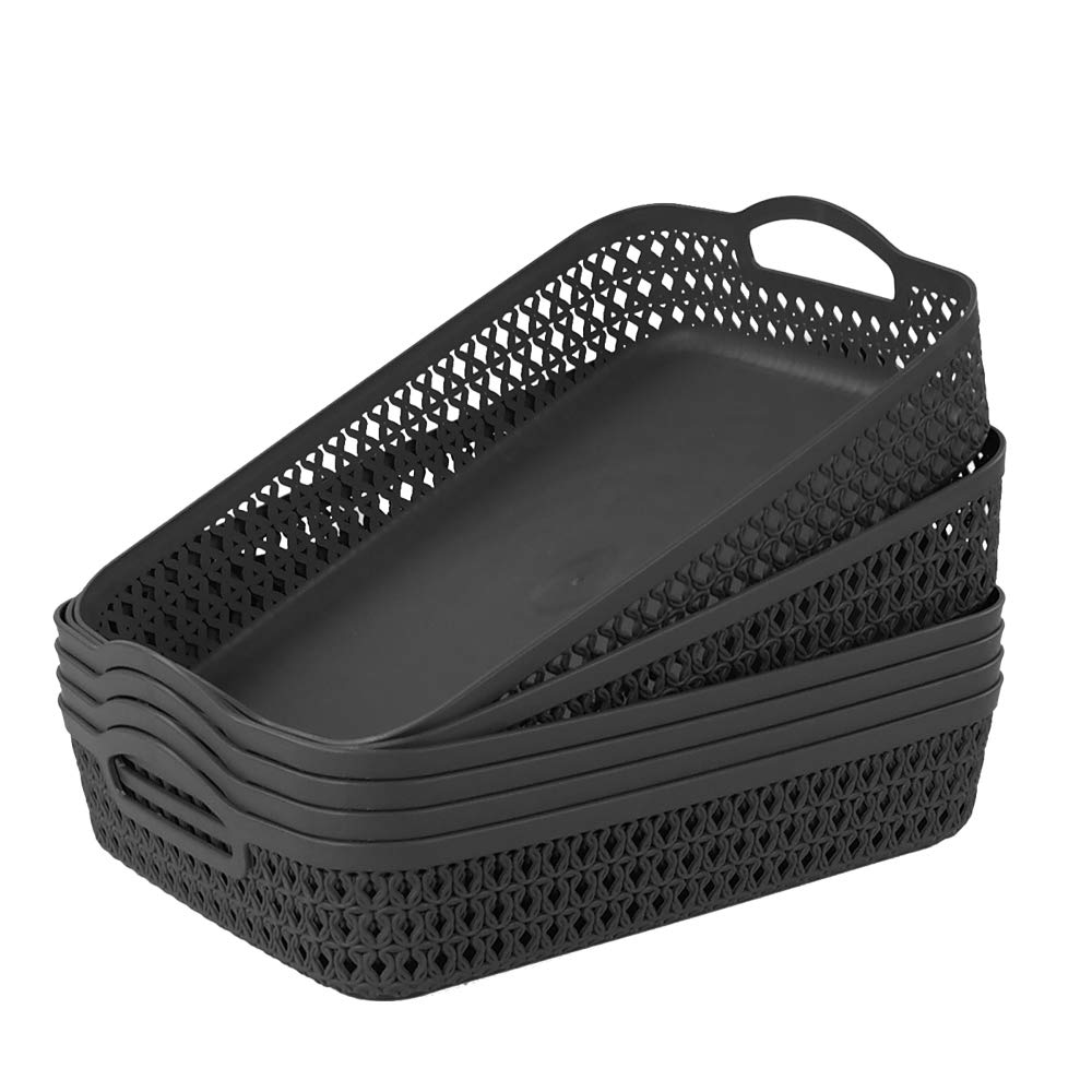 Zerdyne 6 Packs Large Plastic Storage Basket Tray With Handle, Gray