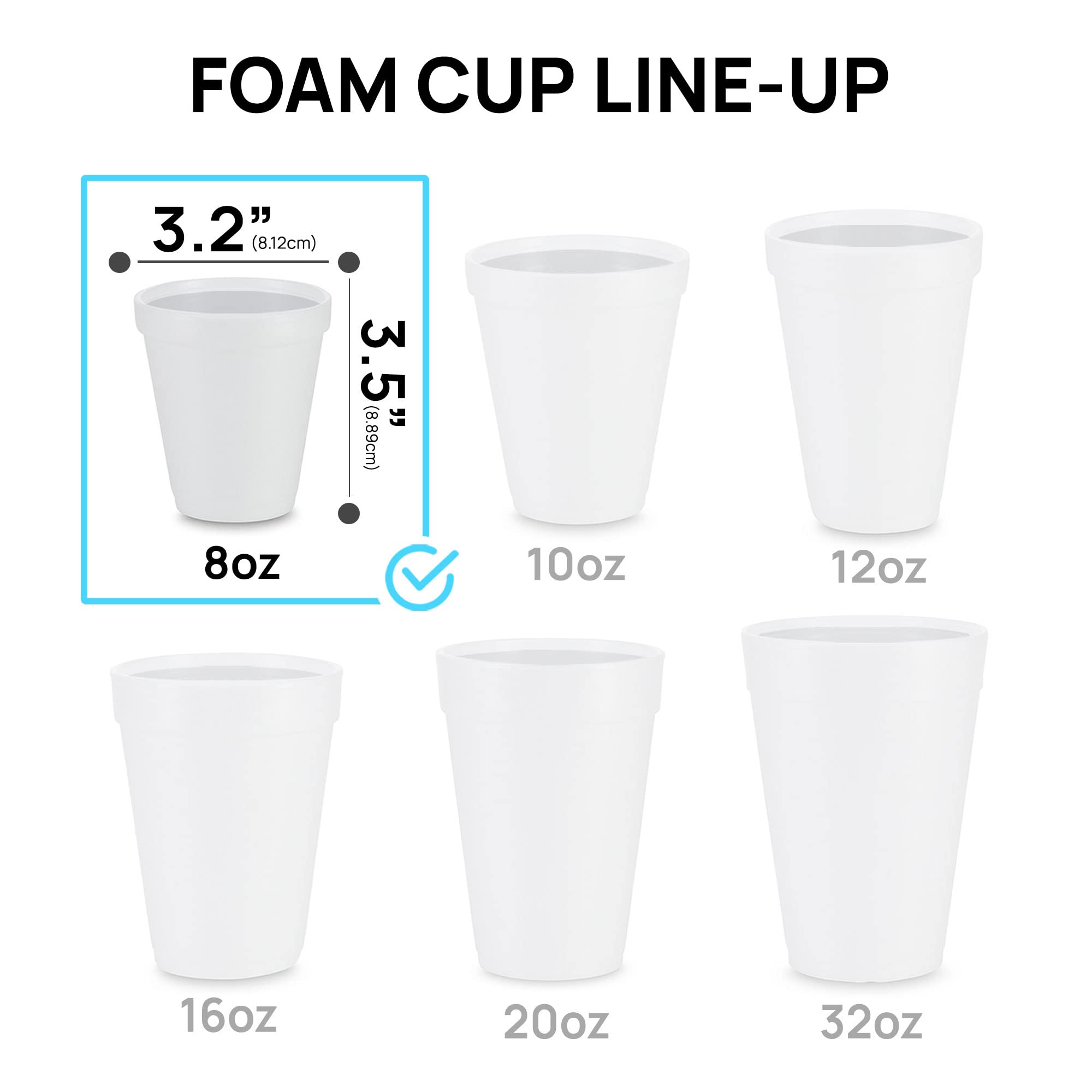 8 Oz Disposable Foam Cups (100 Pack), White Foam Cup Insulates Hot & Cold Beverages, Made In The Usa, To-Go Cups - For Coffee, T
