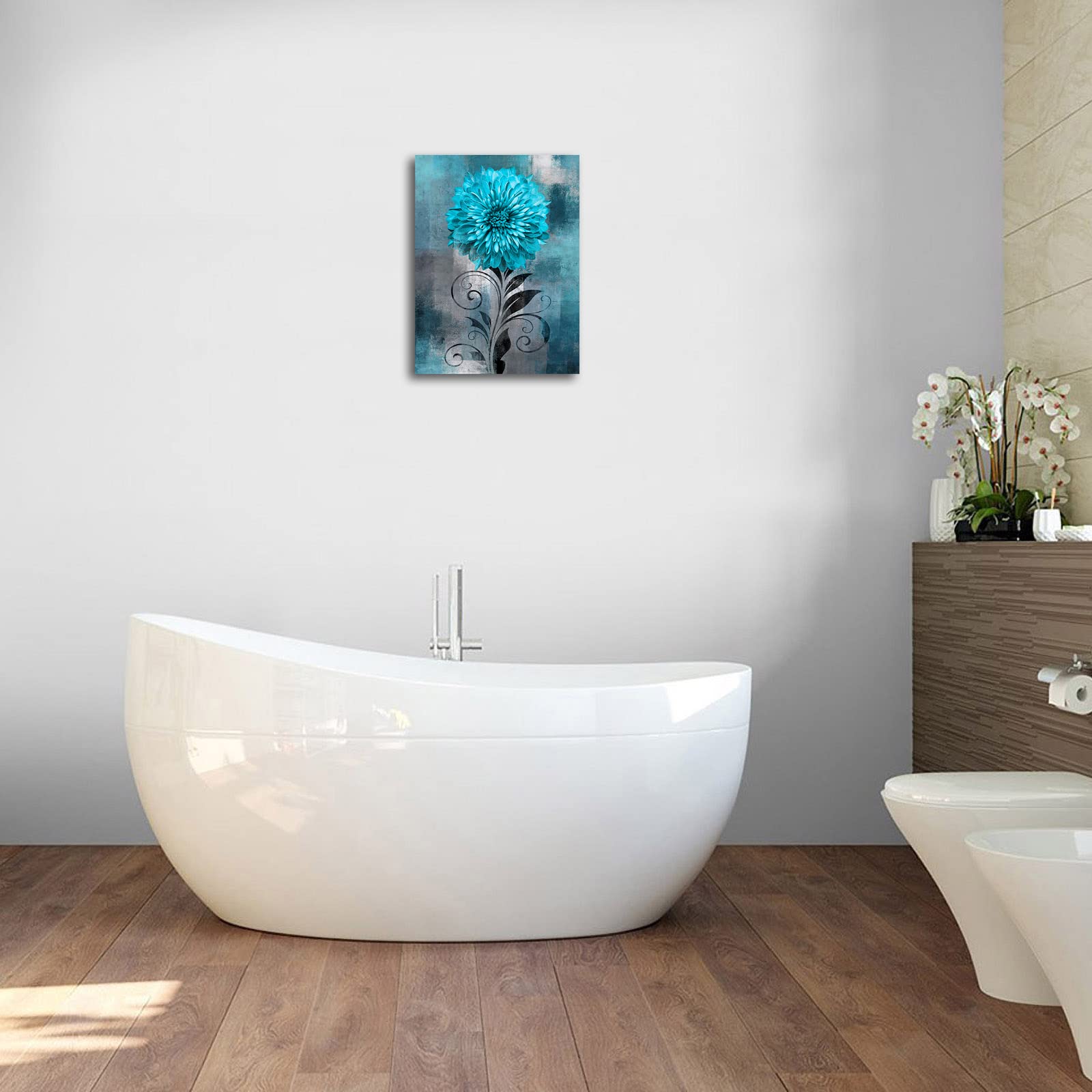 Nineaso Abstract Flowers Wall Art Teal Flower Canvas Pictures Rustic Blossom Canvas Painting For Bedroom Bathroom Wall Decor Mod