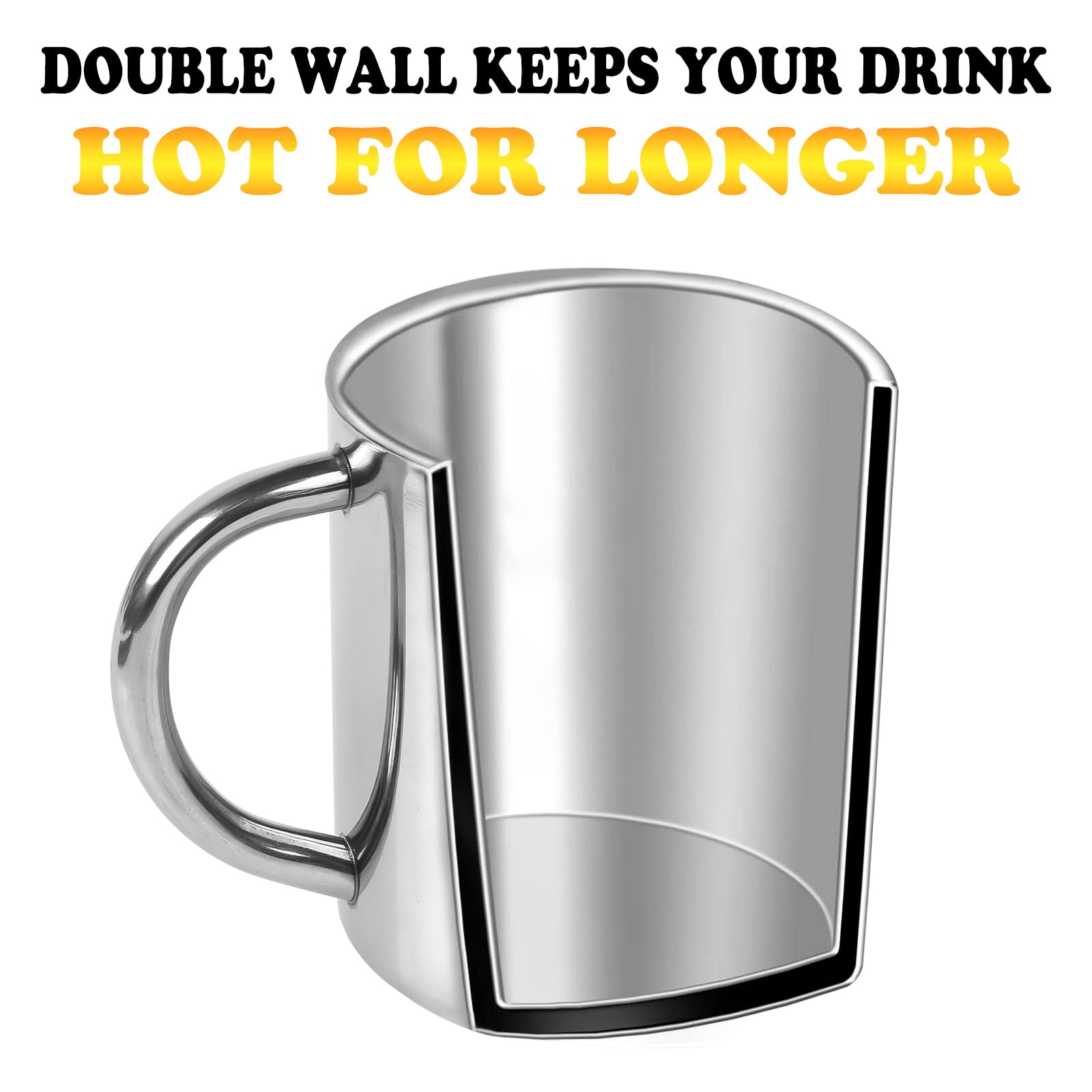Cabax 7Oz / 210Ml Mug, Double Walled Coffee Mug With Handle, Stainless Steel Shatterproof Tea Cups For Kids Camping Mugs, Pack O