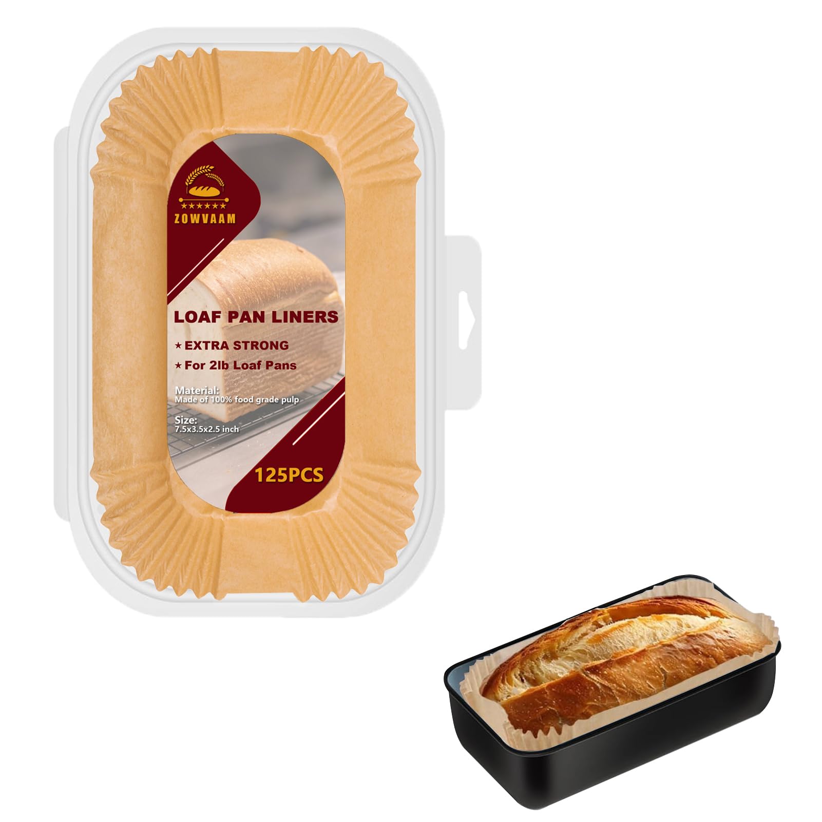 ZOWVAAM Loaf Pan Liners, 2lb Loaf Pan Parchment Liners for Baking Bread 9x5, 125 Pcs NonStick Disposable Bread Pan Liners, Loaf