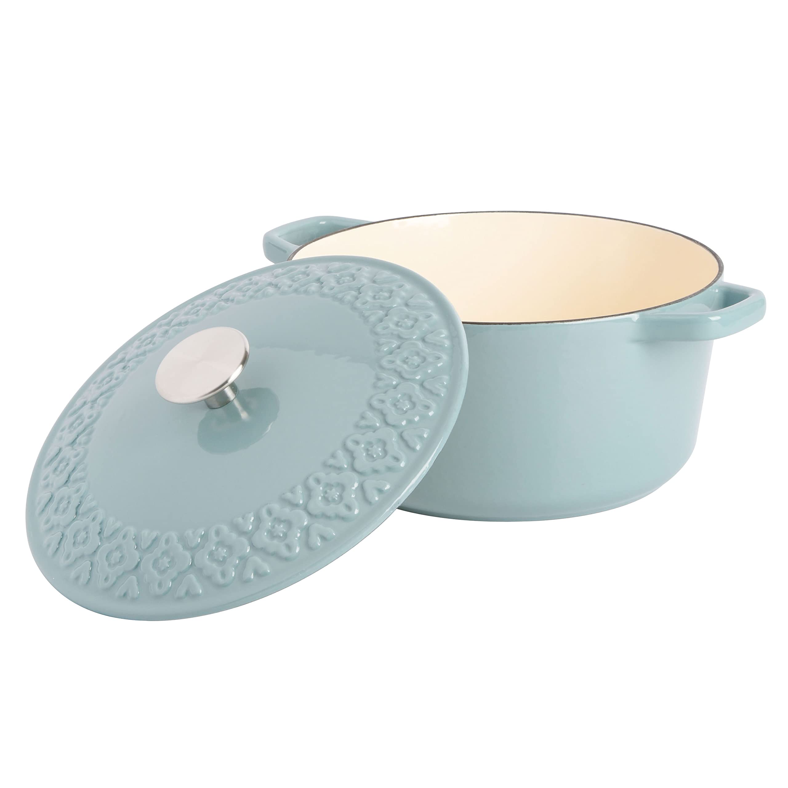 Spice By Tia Mowry 3.5 Qt Enameled Cast Iron Dutch Oven W/Embossed Lid - Aqua Blue