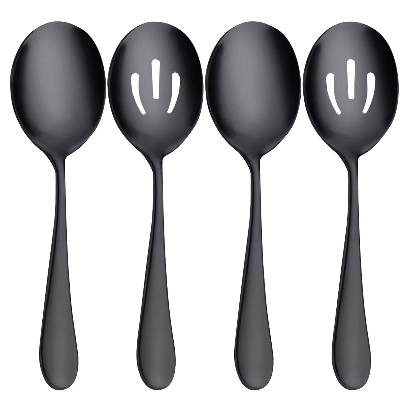 AYFDISHS Serving Spoons Set, Black Stainless Steel, 8.7 Inch, Slotted and Solid Serving Utensils for Party Buffet Dinner Banquet