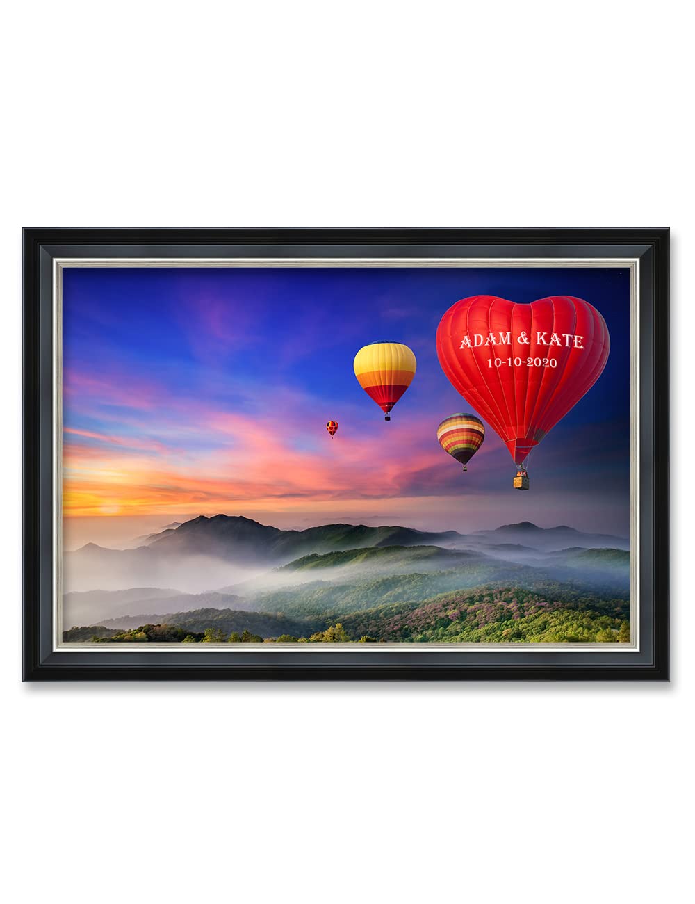 Ipic - Romance On High, Personalized Ideal Gift Custom Framed Wall Art With Names And Date, Giclee Prints With Solid Wood Frame,