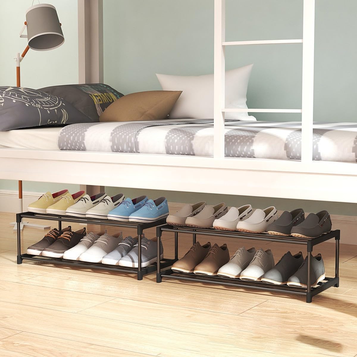 Wolpin 60 Cm 2Layer Shoe Stand & Rack (1 Pc) | UnderBed Space Saver Storage For Footwear, Sandals & Slippers | Steel Shoe Orga
